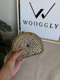 Afreen Kundan Clutch with Chain - Black Stone