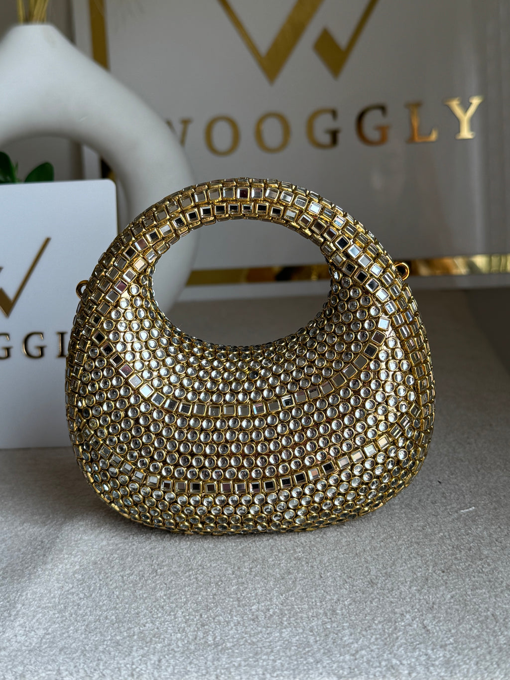 Viral Kundan Clutch with Chain - Design 2