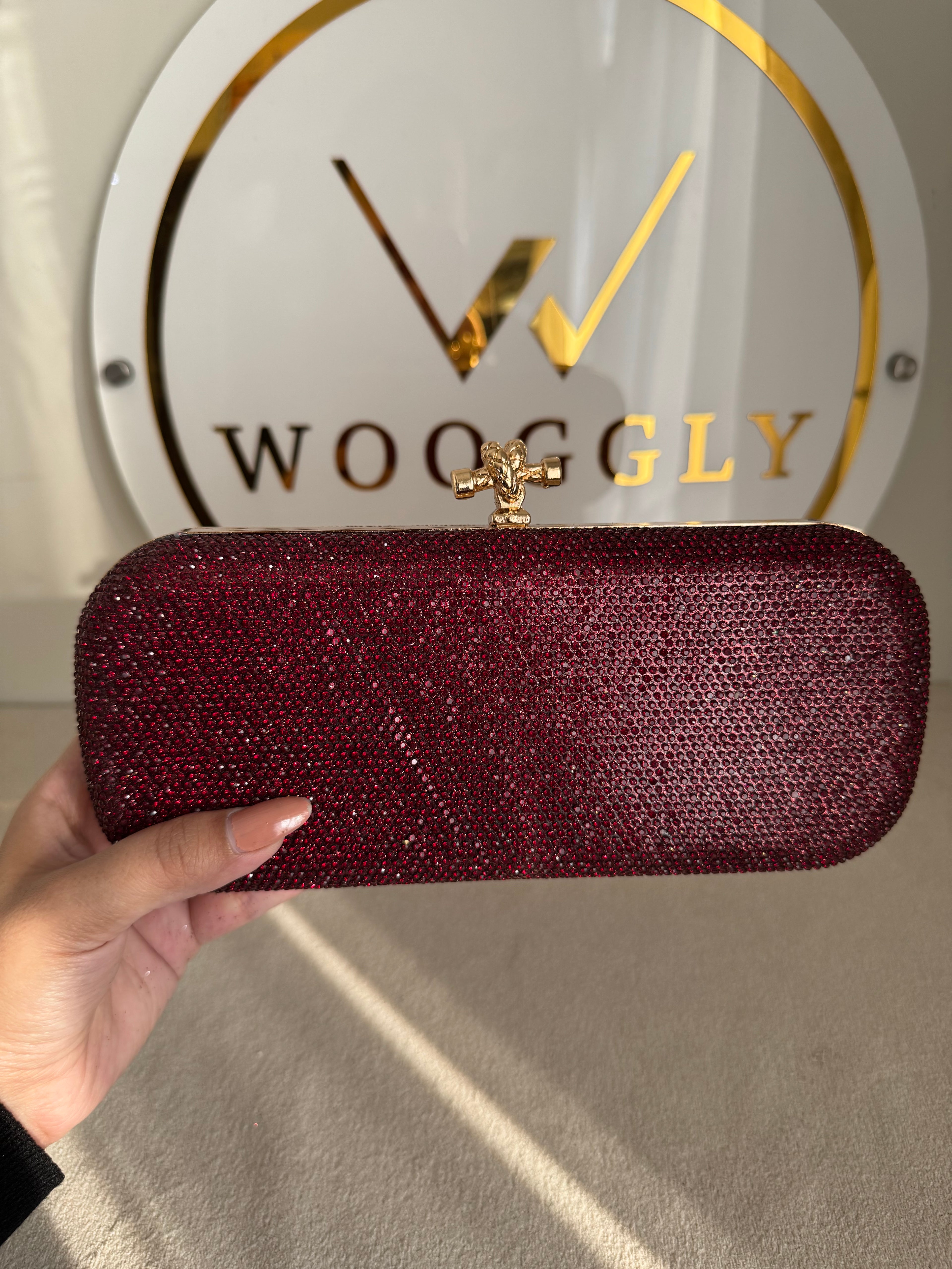 Bottega Shimmer Clutch - Red with Chain