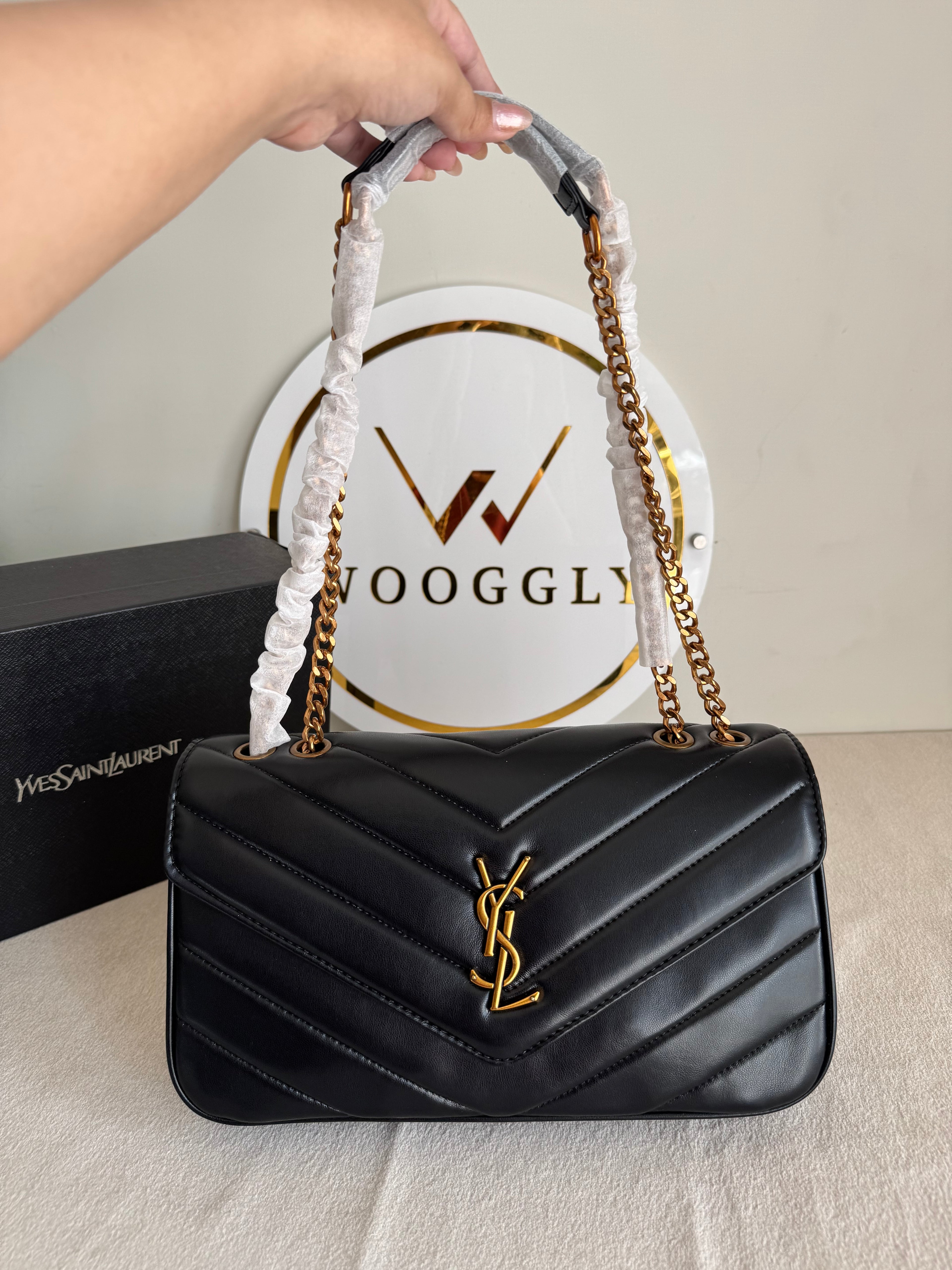 YSL Quilted Shoulder Bag - Black with Gold