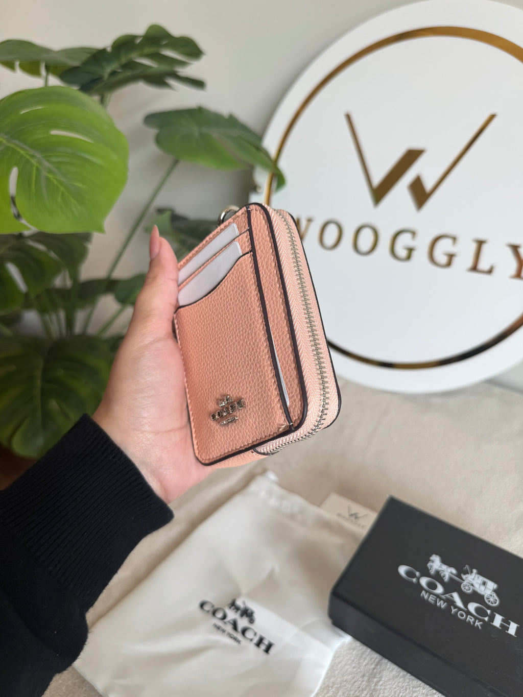 Coach Zip Card Case with Box Packing - Pretty Peach