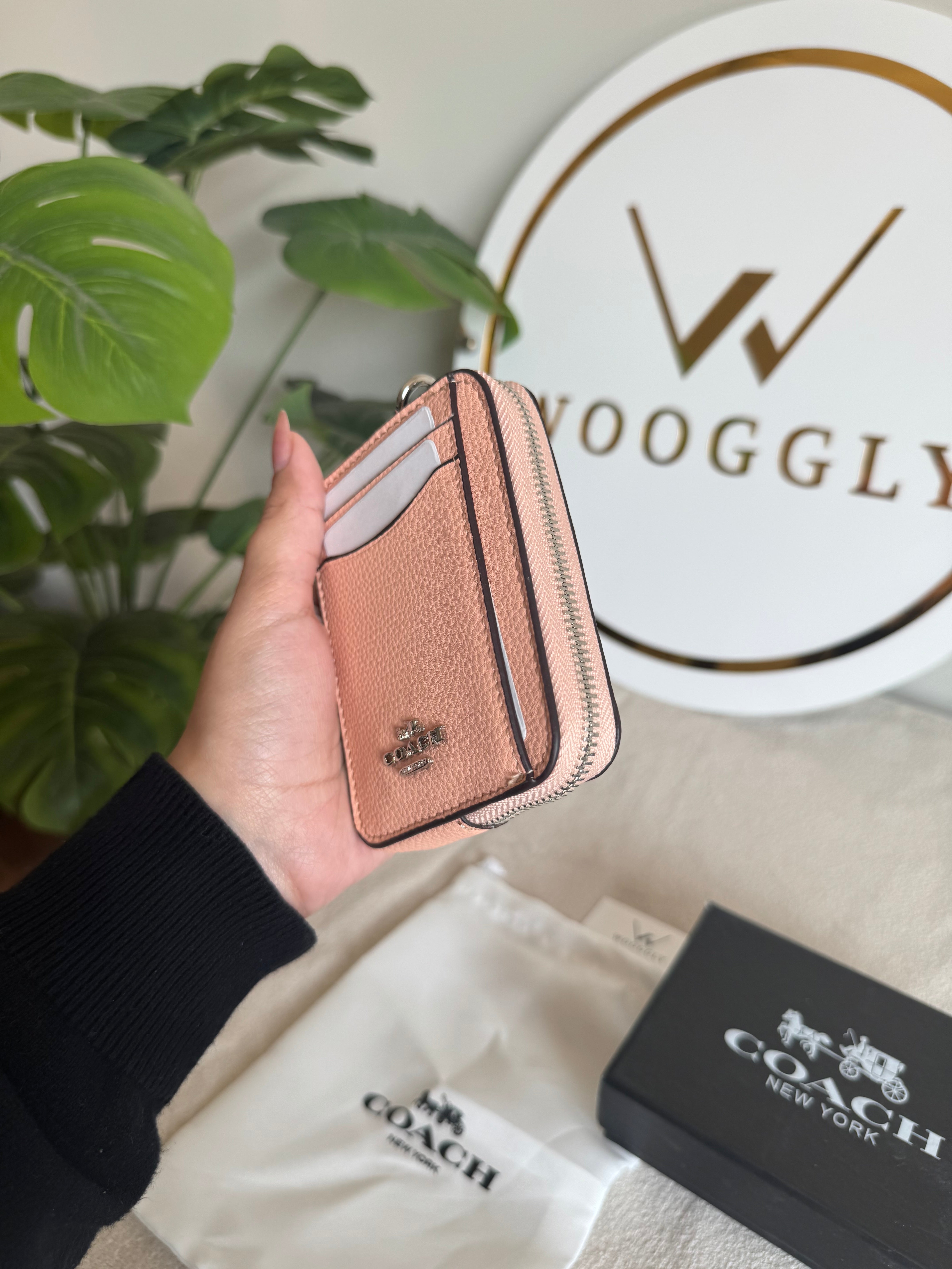 Coach Zip Card Case with Box Packing - Pretty Peach