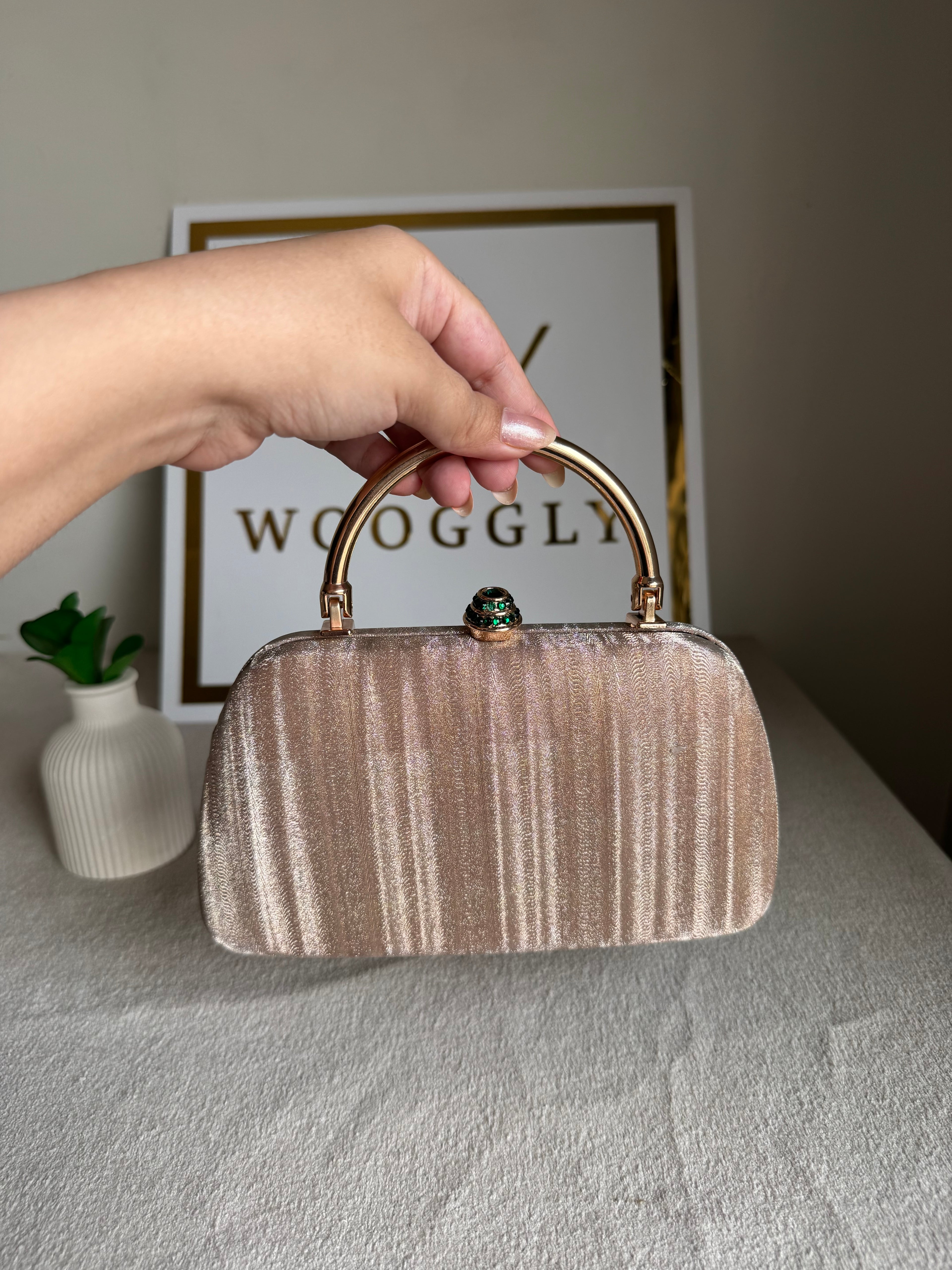 Satin Glow Clutch (Rose Gold)