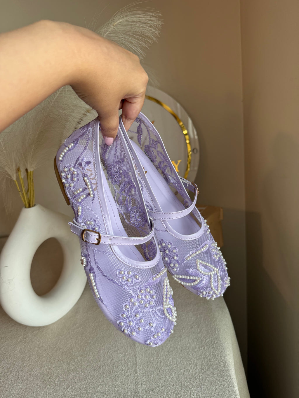 Zara Embroided Net Pumps - Lilac