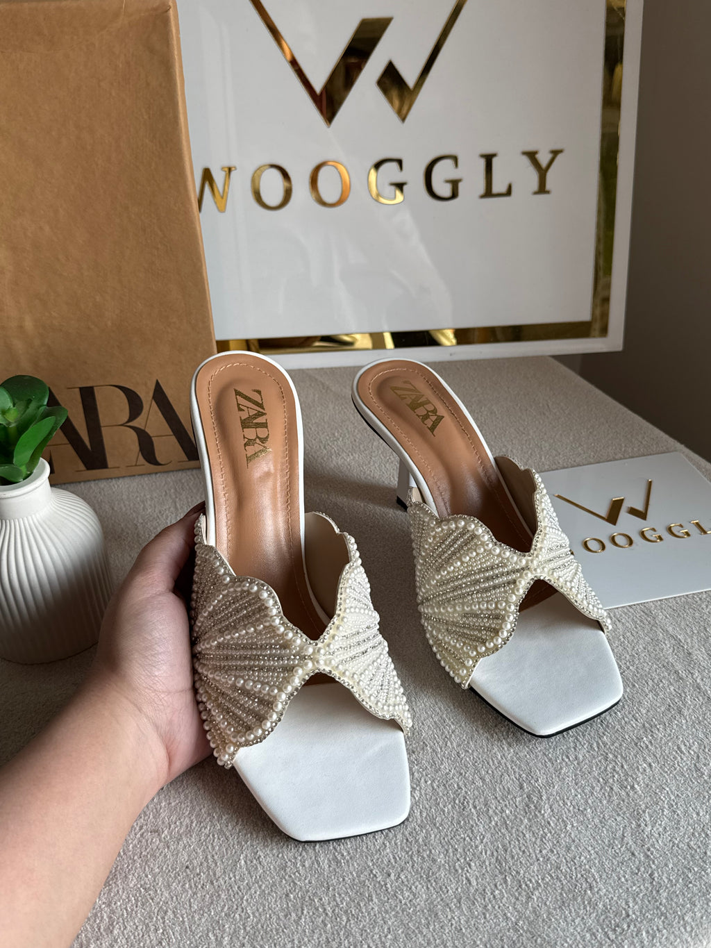 Viral Zara Faux Heels WHITE with Brand Box