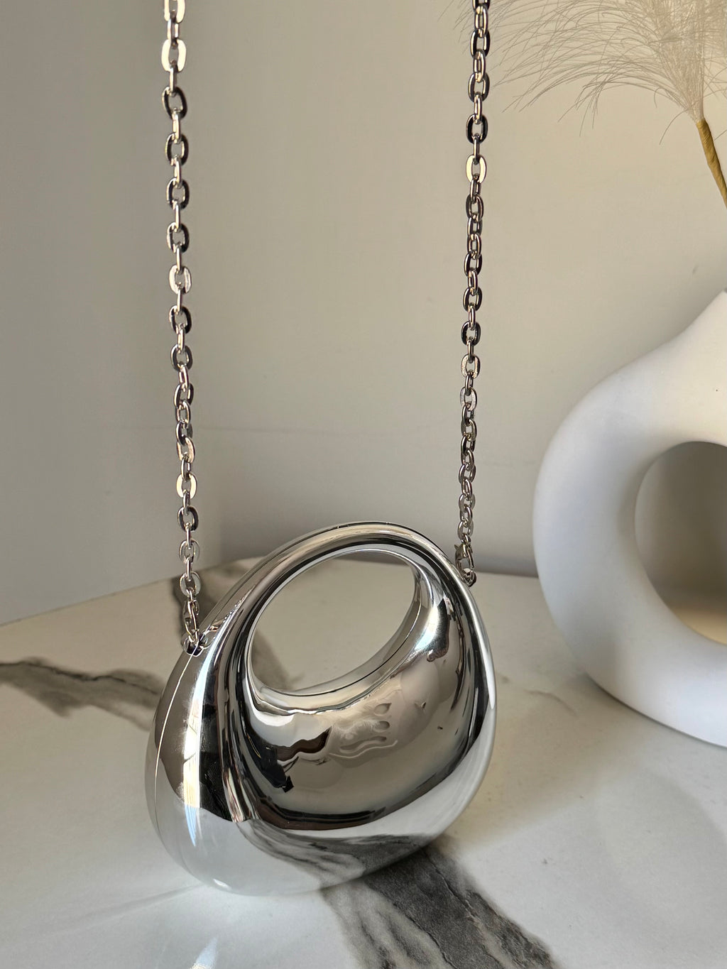 Viral Metallic Clutch with Chain - Mini Silver