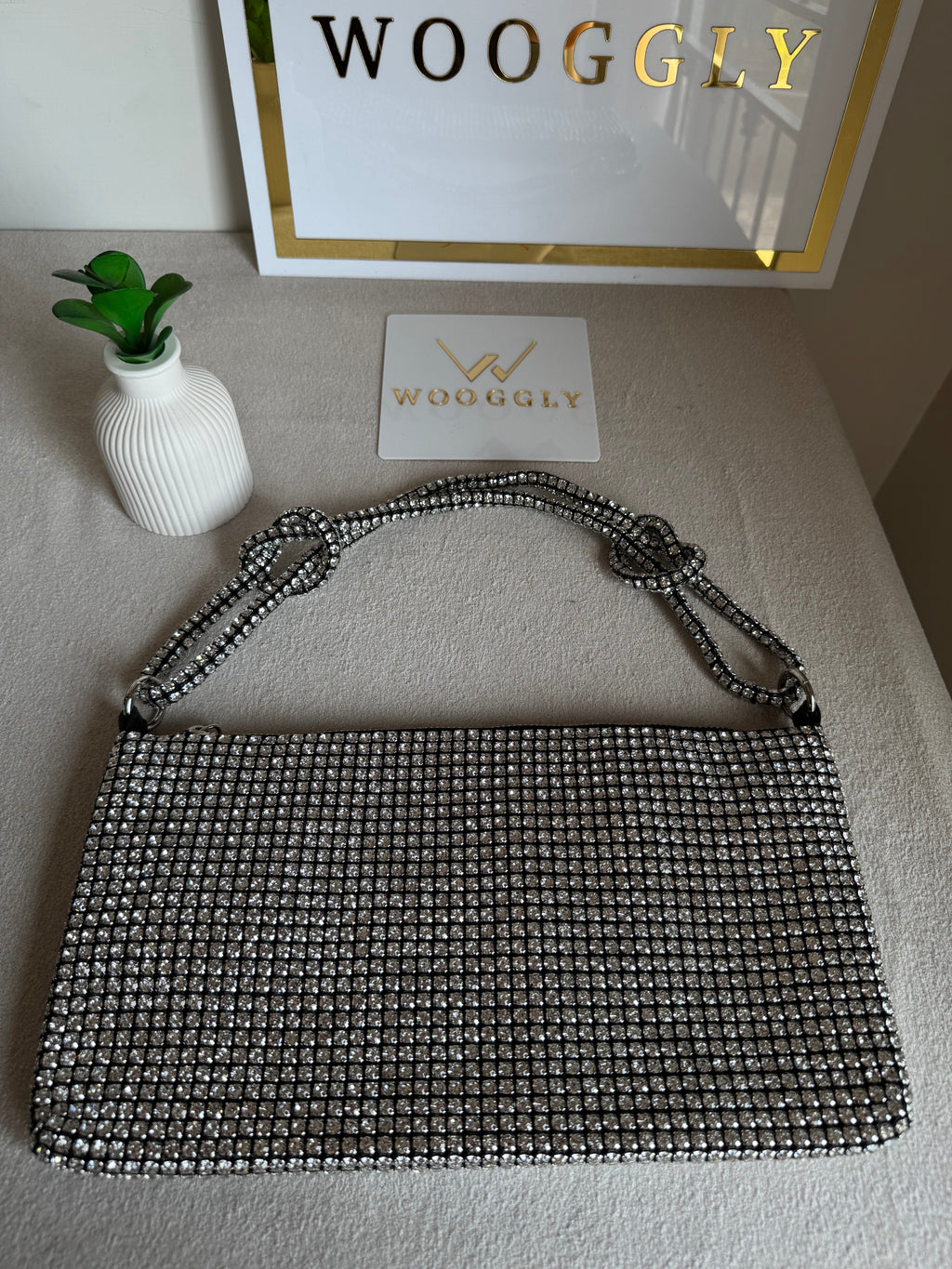 Dreamy Party Wear Rhinestone Bag - Black & Silver