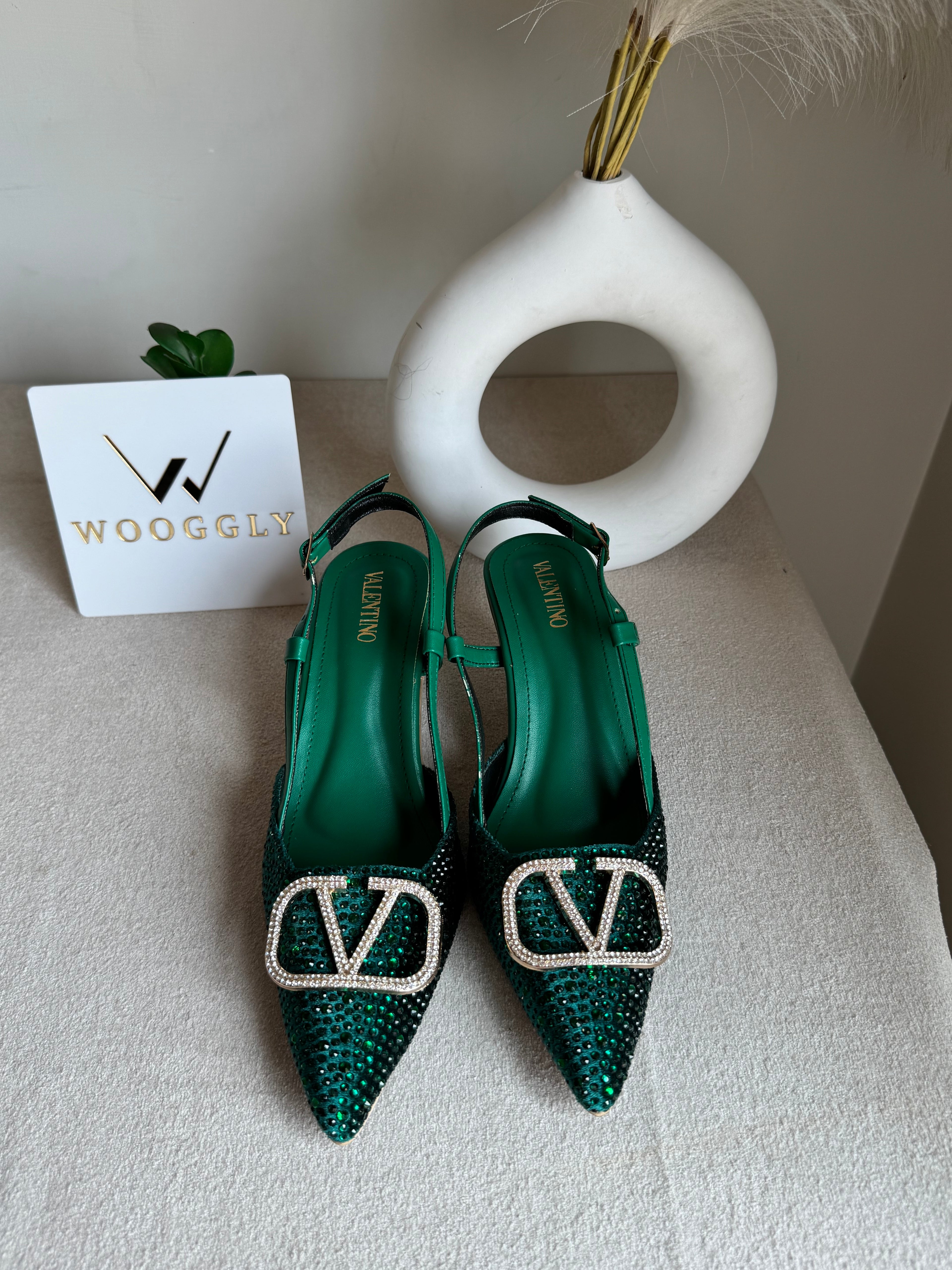 Essential Valentino Emerald Green Diamontee Heels