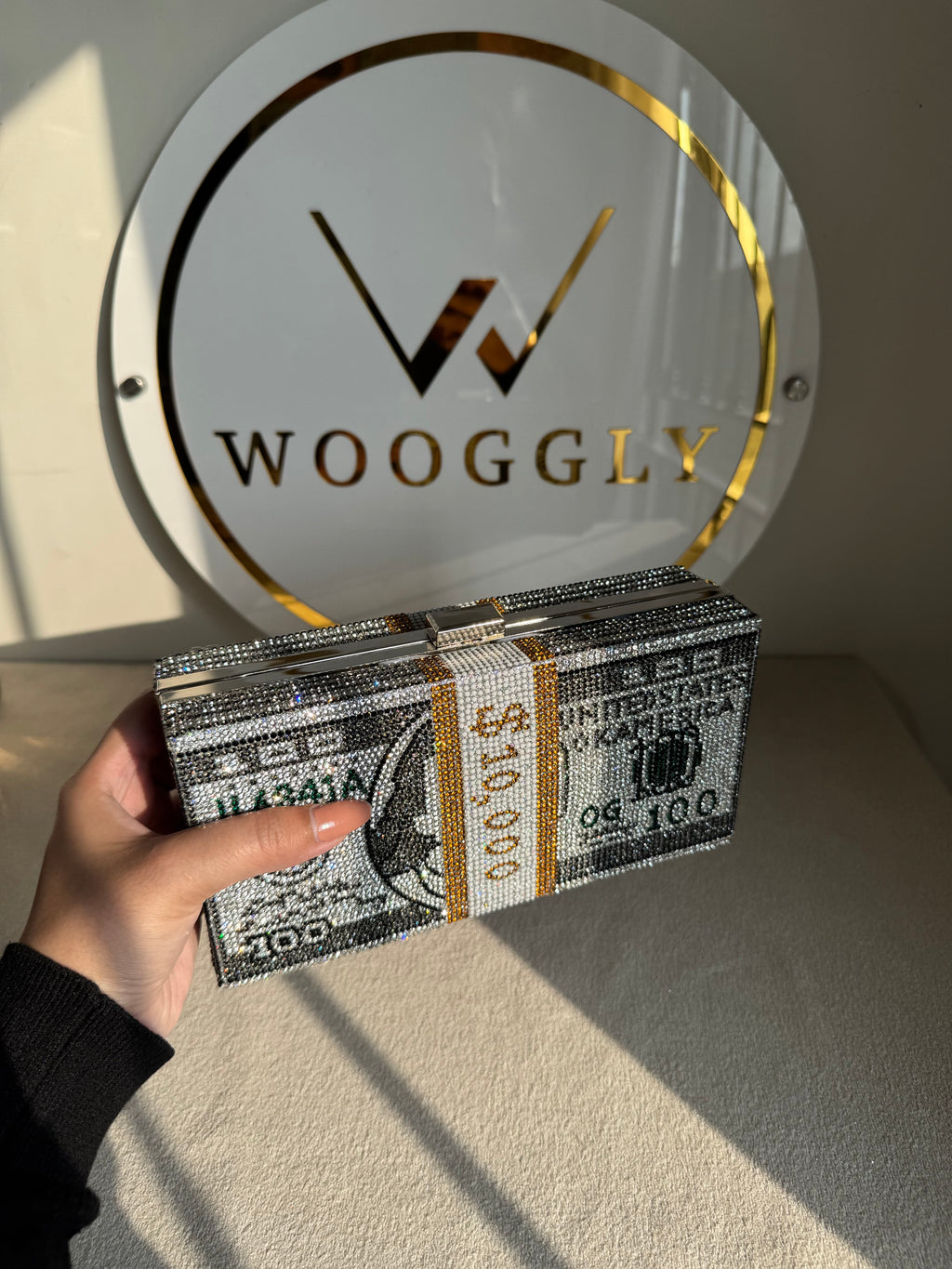 Premium Dollar Clutch - Silver with Chain