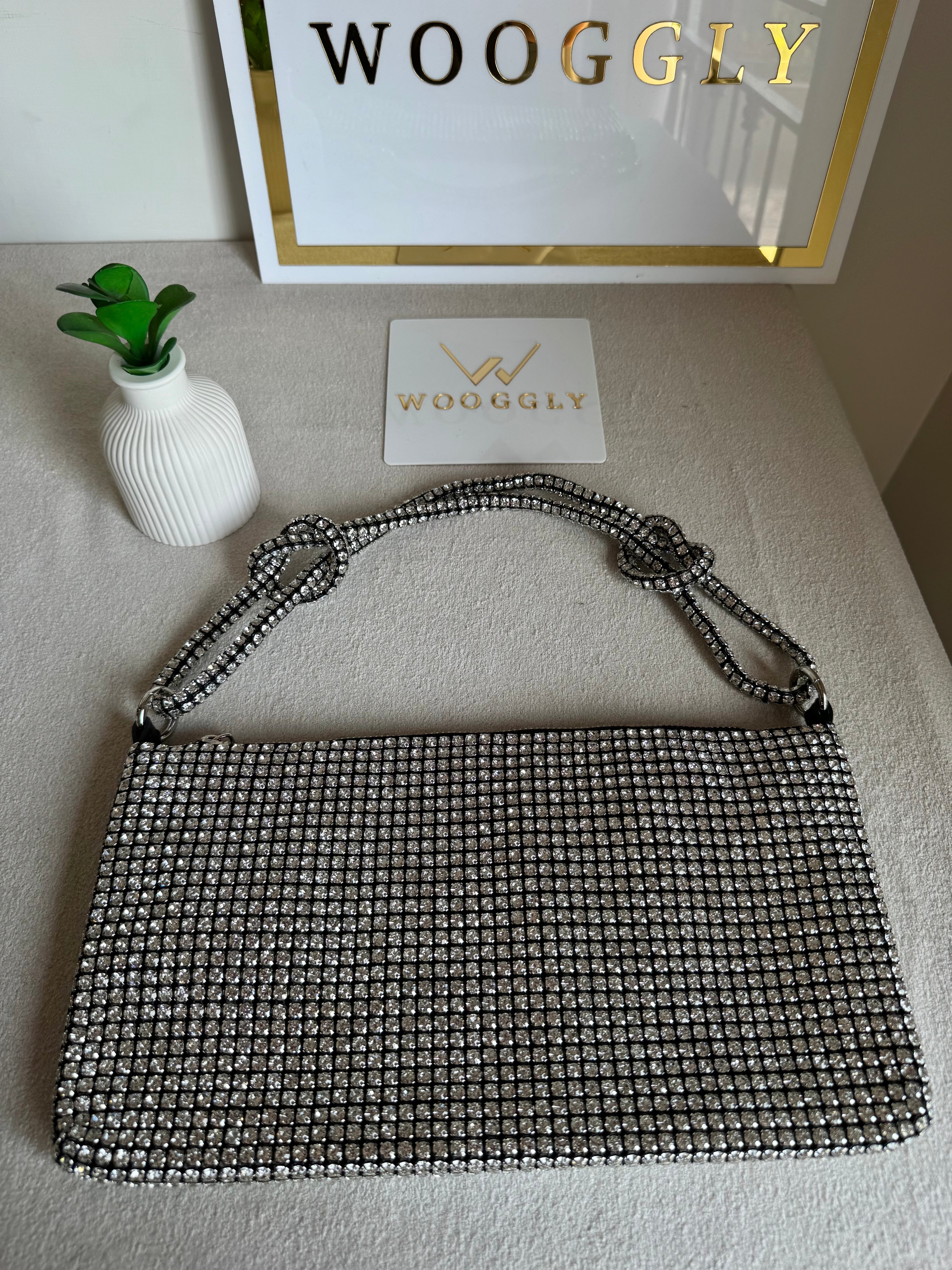 Dreamy Party Wear Rhinestone Bag - Black & Silver