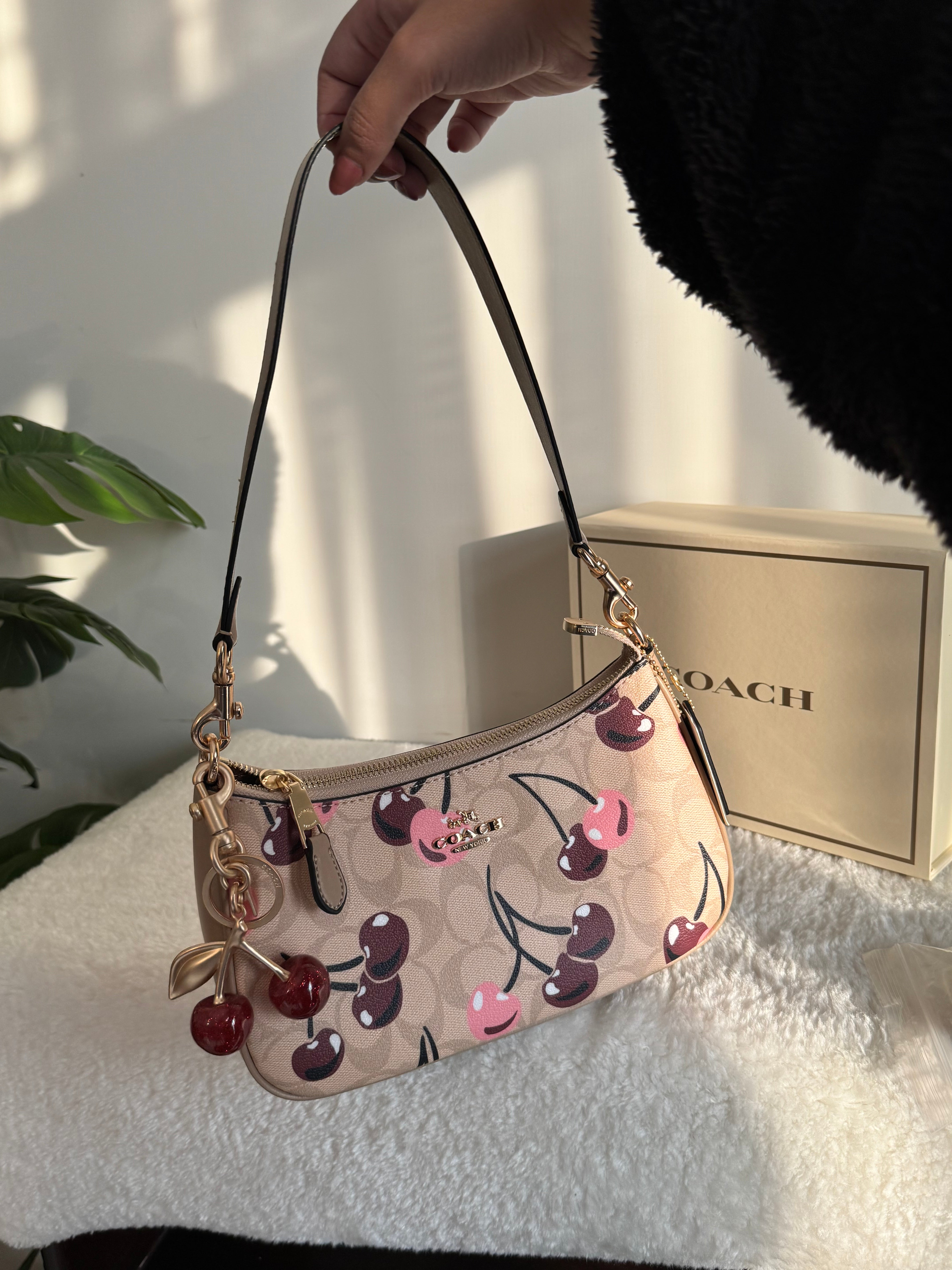 COACH TERI PREMIUM with Coach Cherry Charm (Beige Cherry) - BOX PACKING