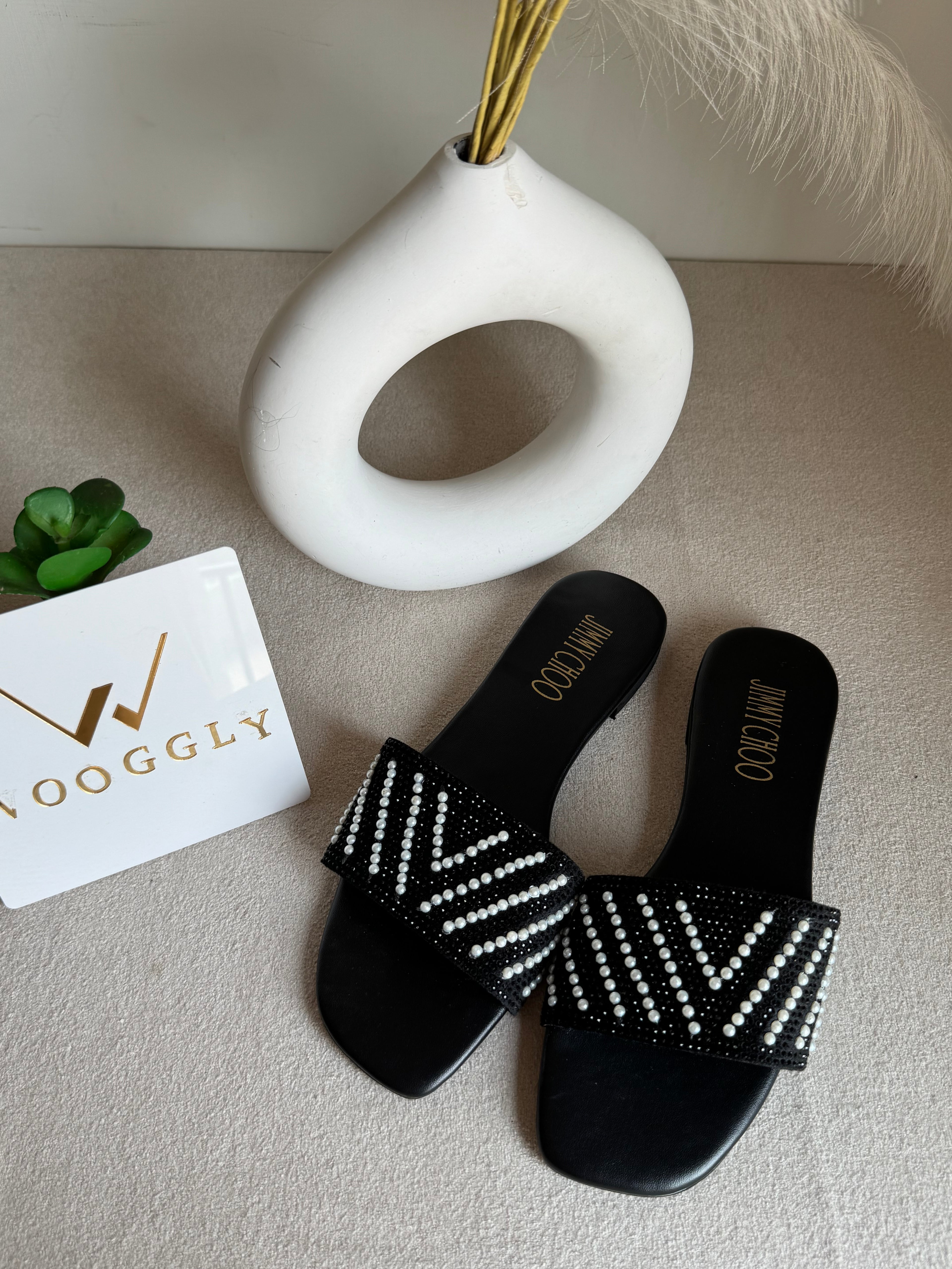 Jimmy Choo Glam Slides Black with Pearl