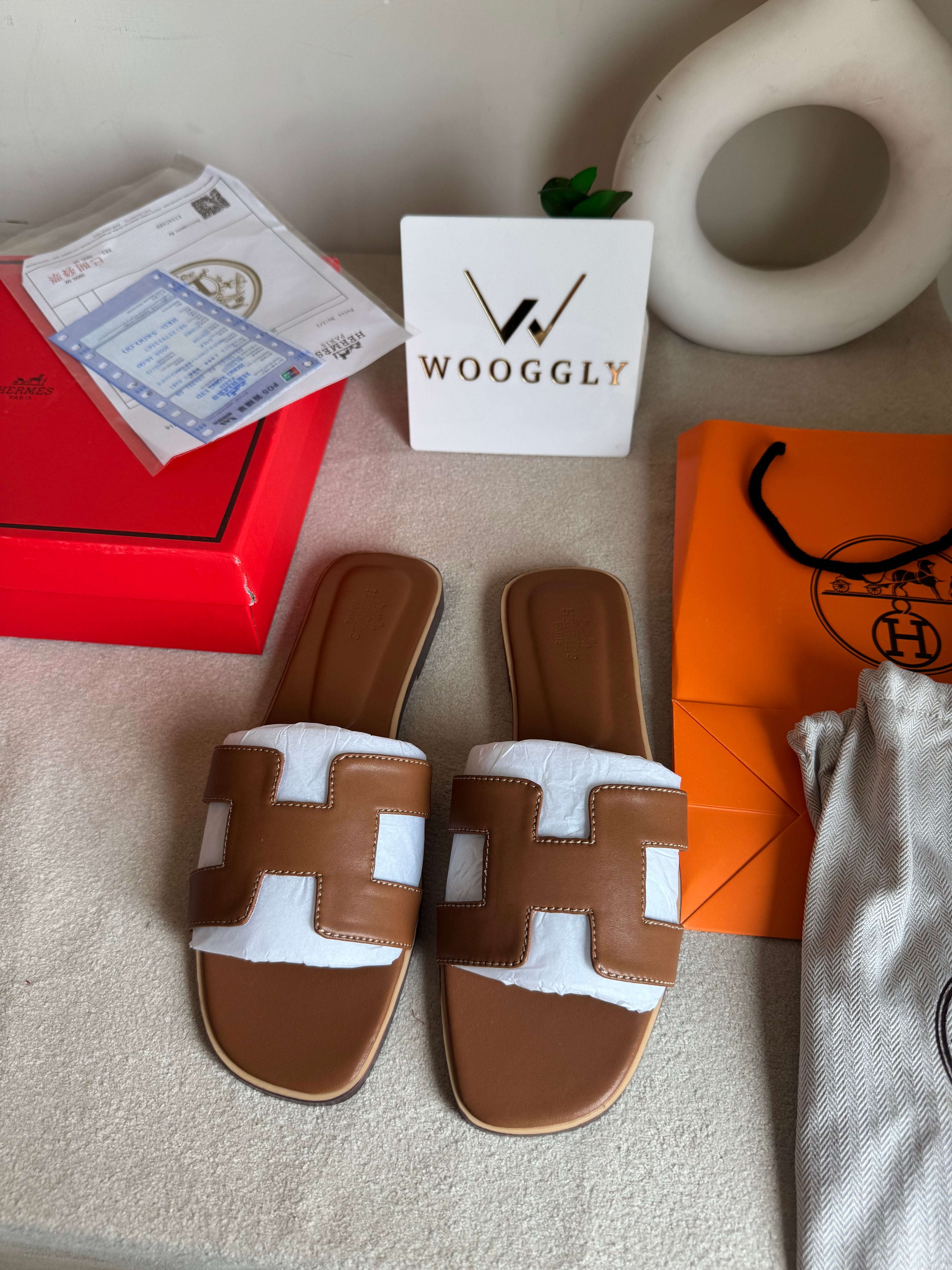Premium Hermes Slides Brown