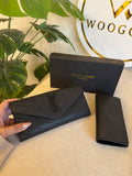YSL Wallet with Card Holder Set (Black on Black) - Box Packing