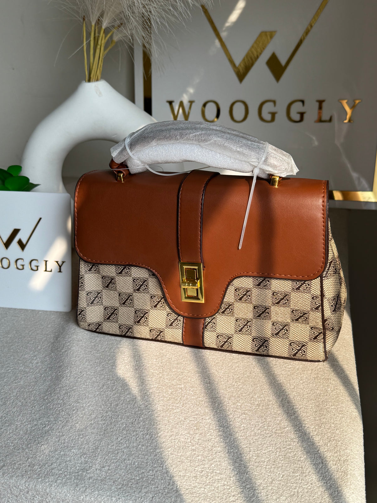 Premium Ella Hand Bag Beige & Brown