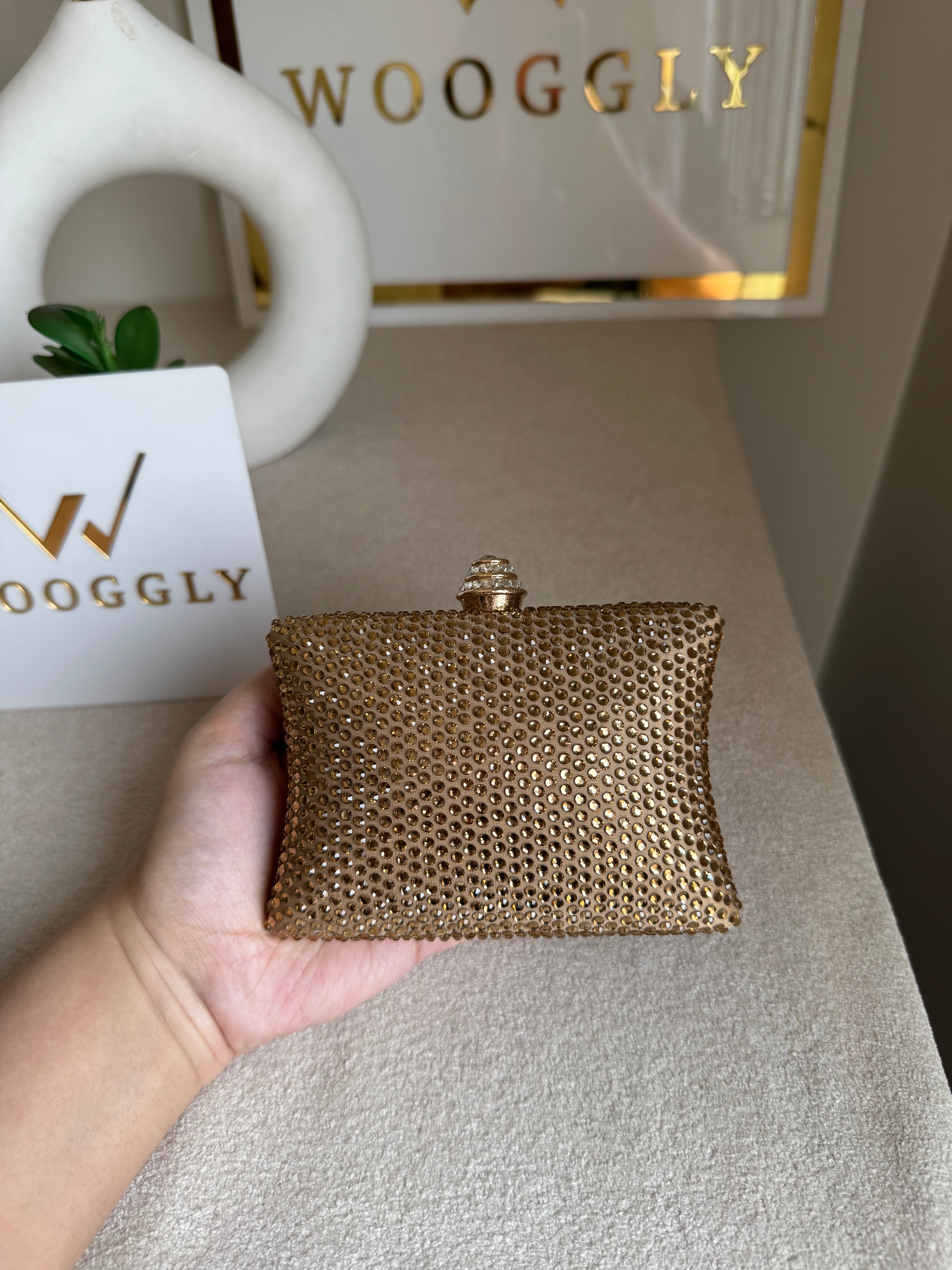 Ella Clutch - Champagne with Silver Diamontes