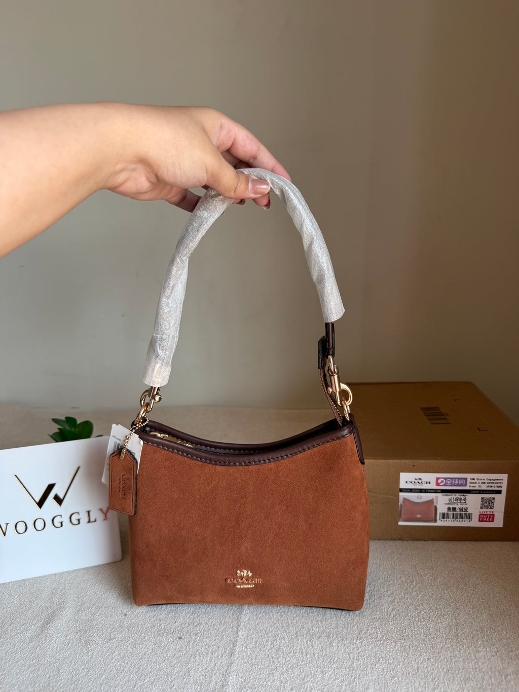 COACH PREMIUM Suede Shoulder Bag BROWN - BOX PACKING