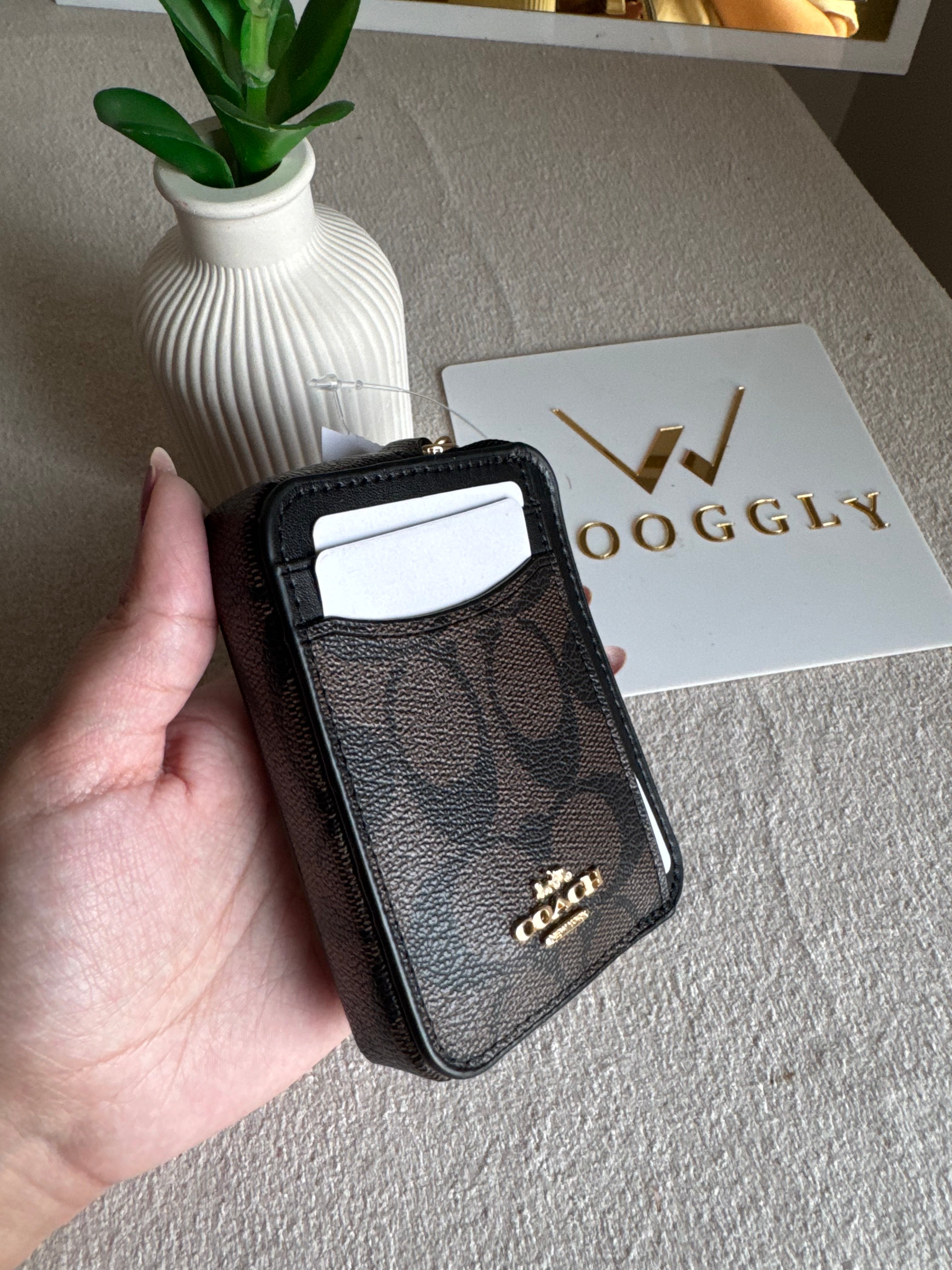 Coach Zip Card Case - Signature Brown