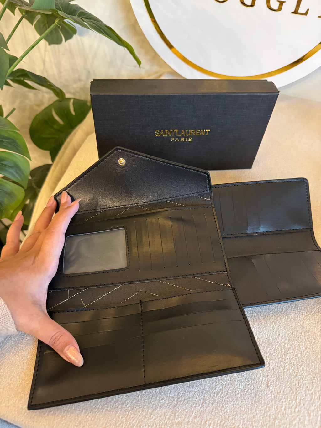 YSL Wallet with Card Holder Set (Beige) - Box Packing