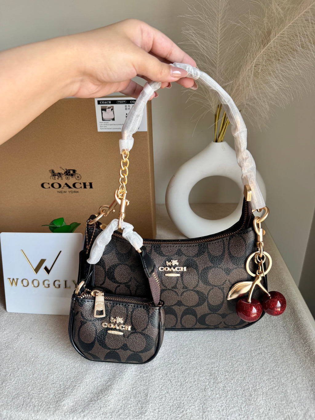 COACH Teri Gift Box with Baby Teri Charm & Coach Cherry Charm - Signature Brown