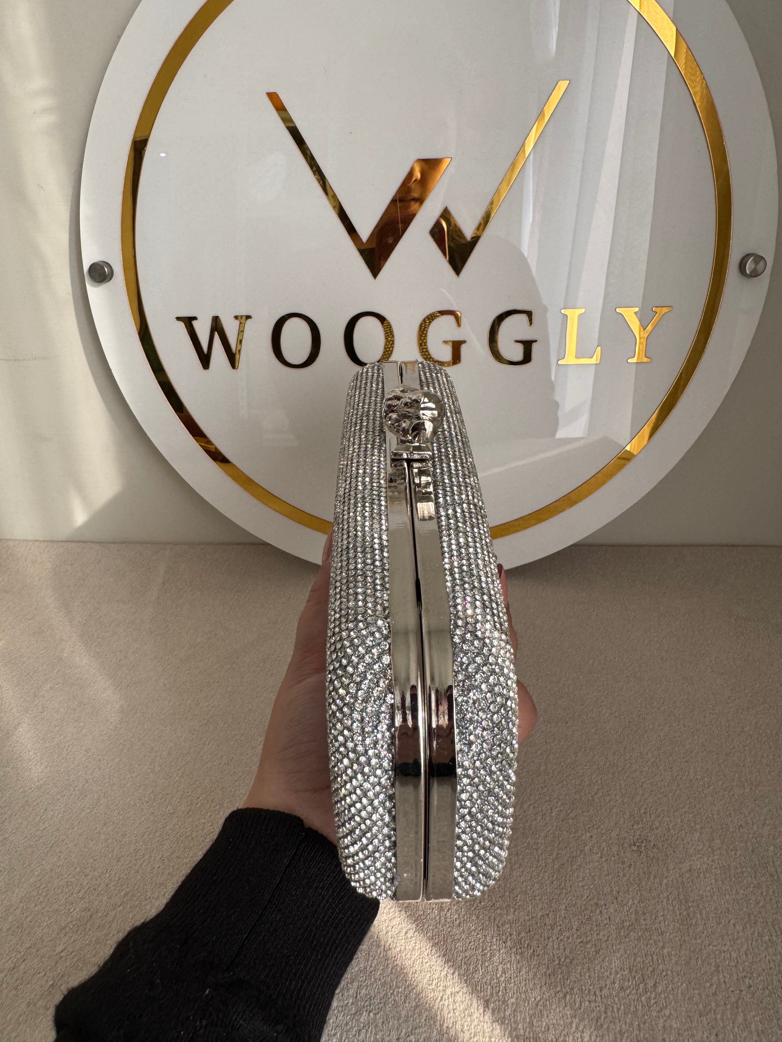 Bottega Shimmer Clutch - Silver with Chain