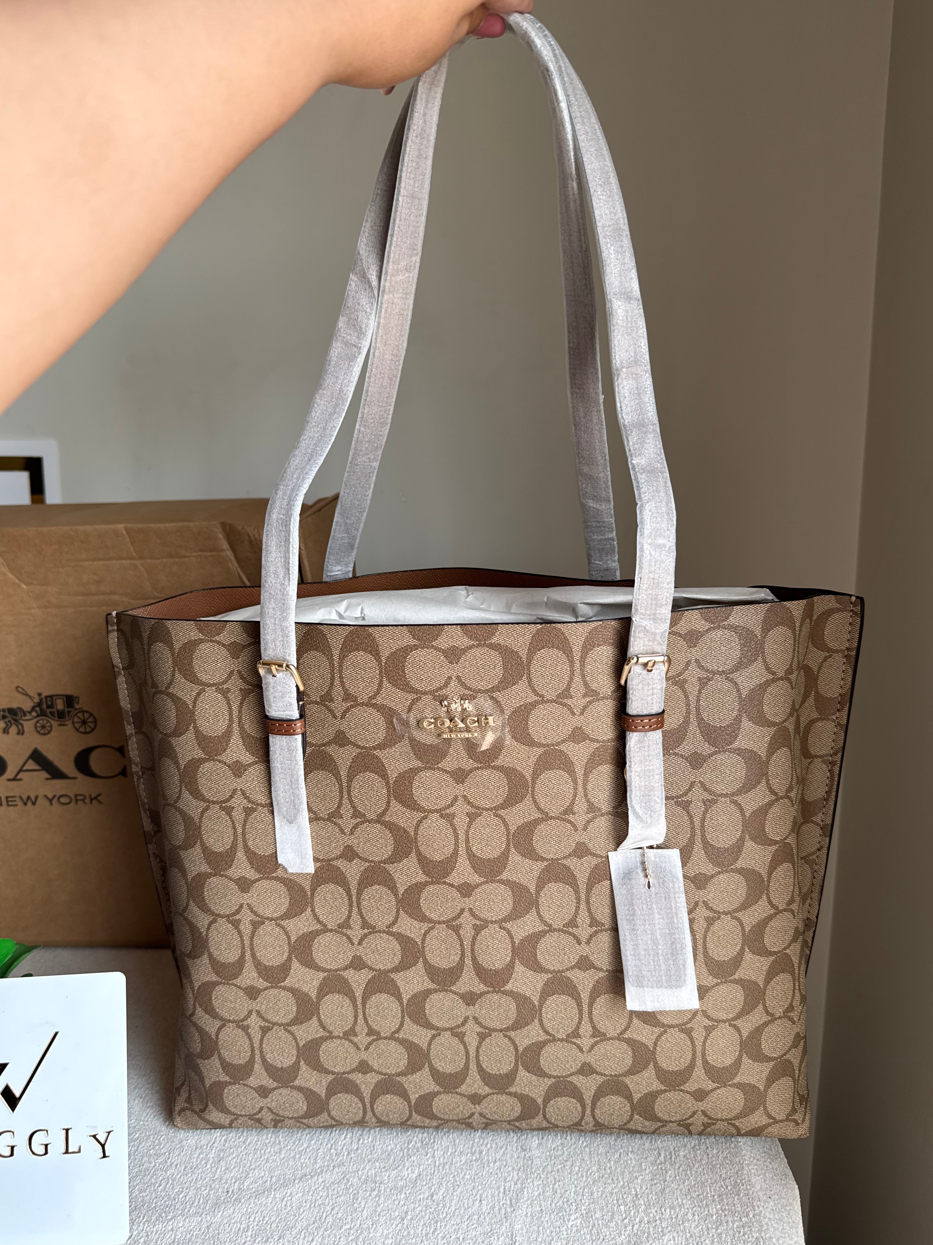 EXTREMELY PREMIUM COACH Mollie Tote Bag - Signature Apricot Brown (BOX PACKING)