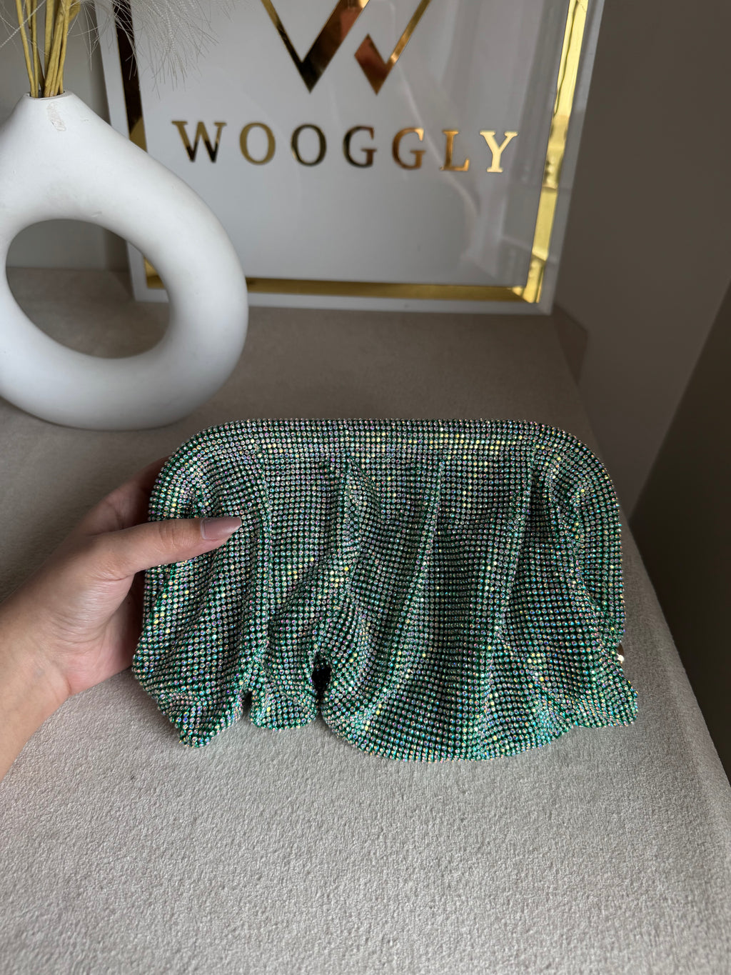 Viral High Quality Rhinestone Clutch with Chain - Aqua Royale