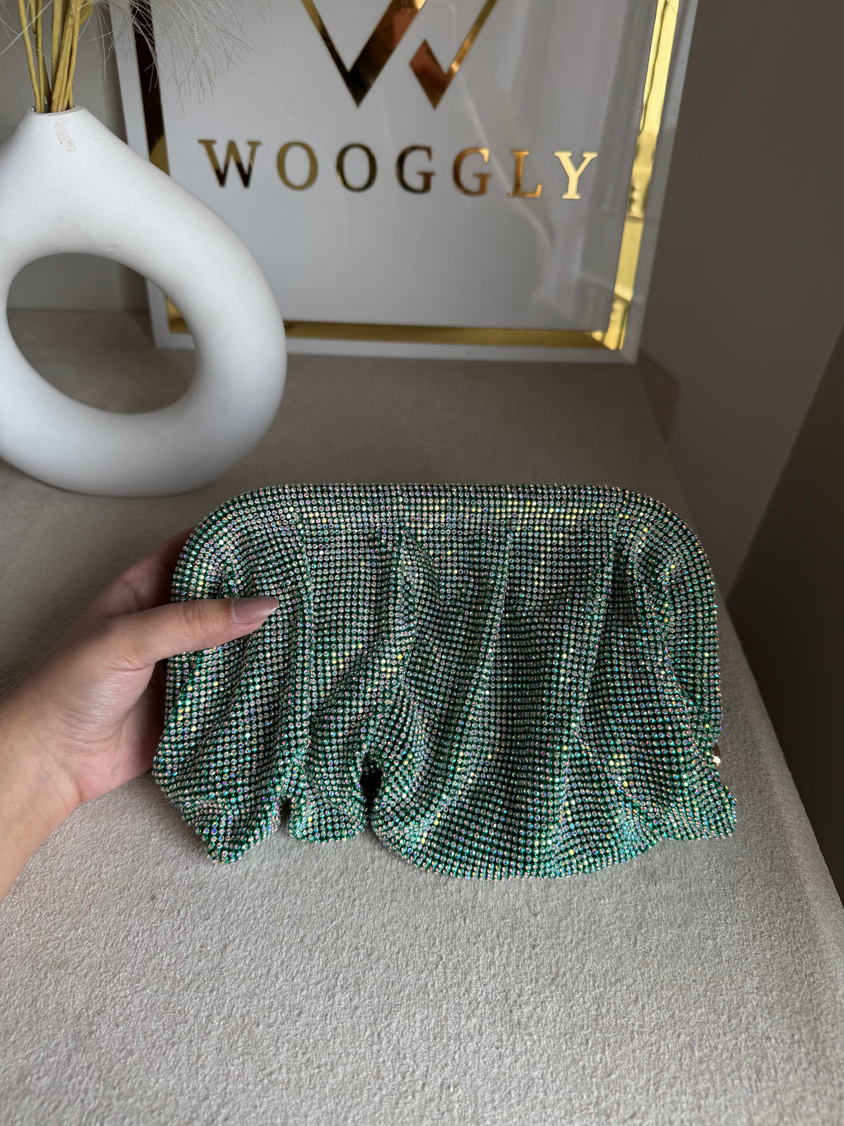 Viral High Quality Rhinestone Clutch with Chain - Aqua Royale