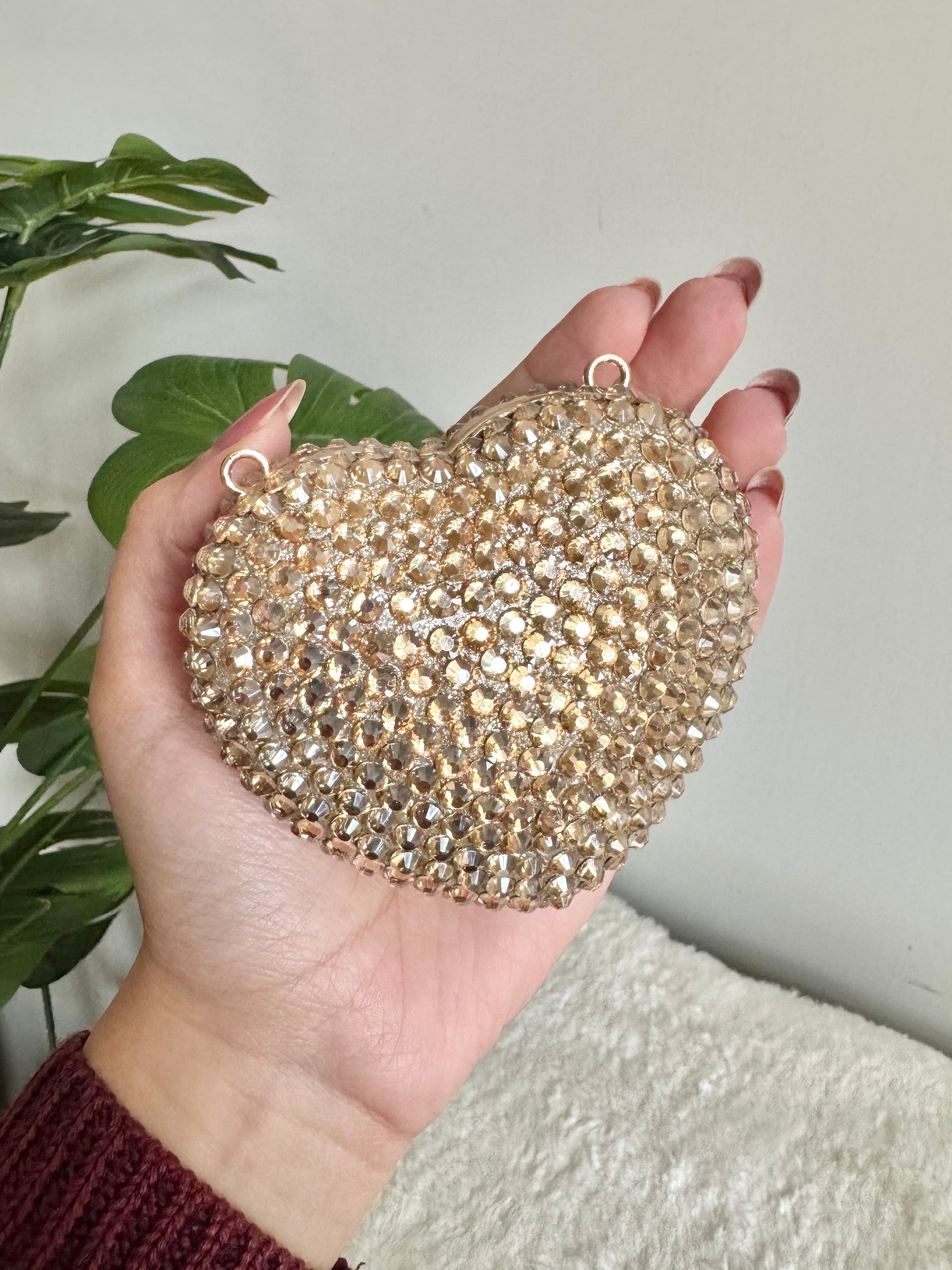 Crystal Heart Clutch with Chain - Mini Gold