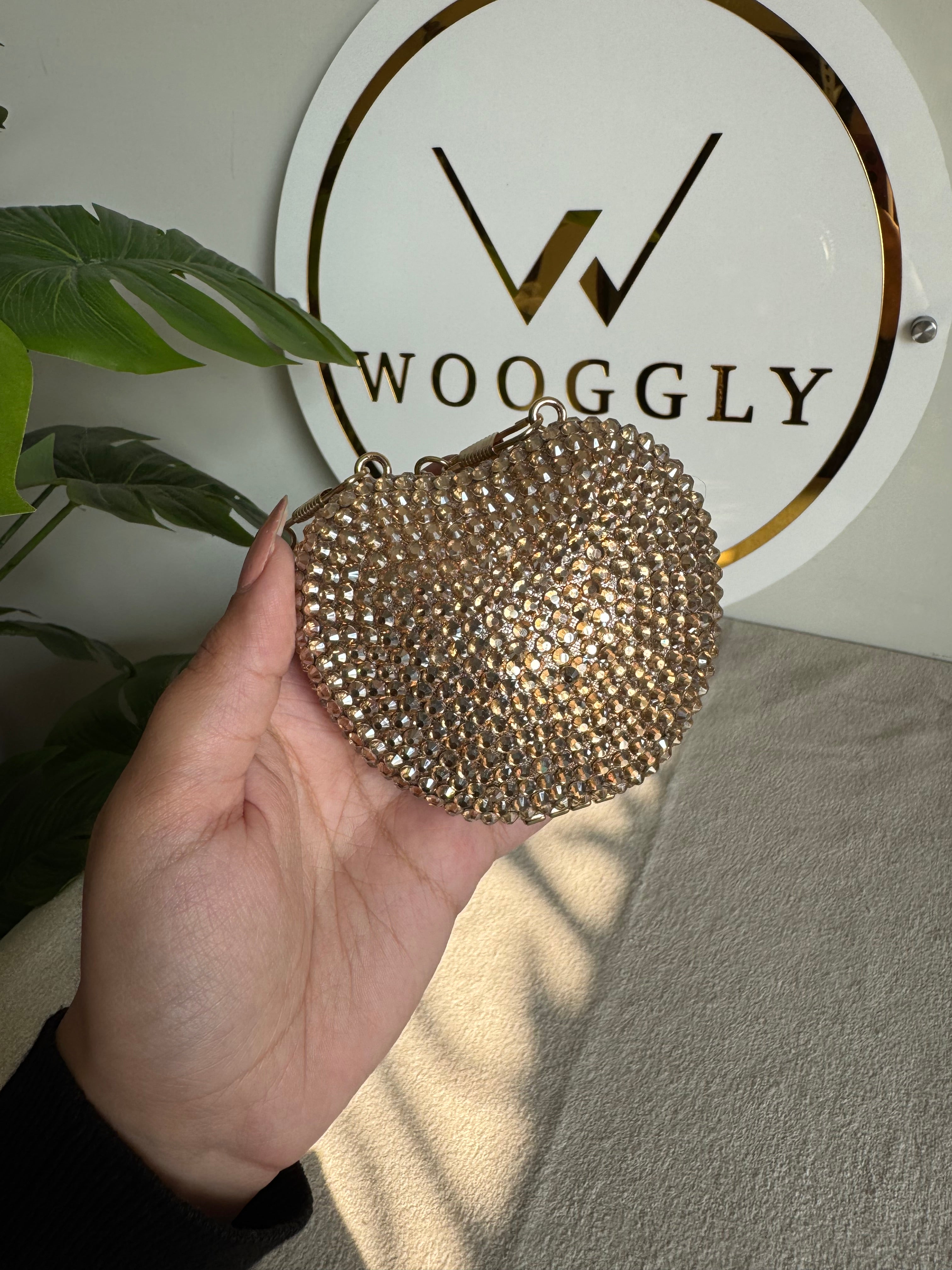 Heart Crystal Clutch with Chain - Mini Gold