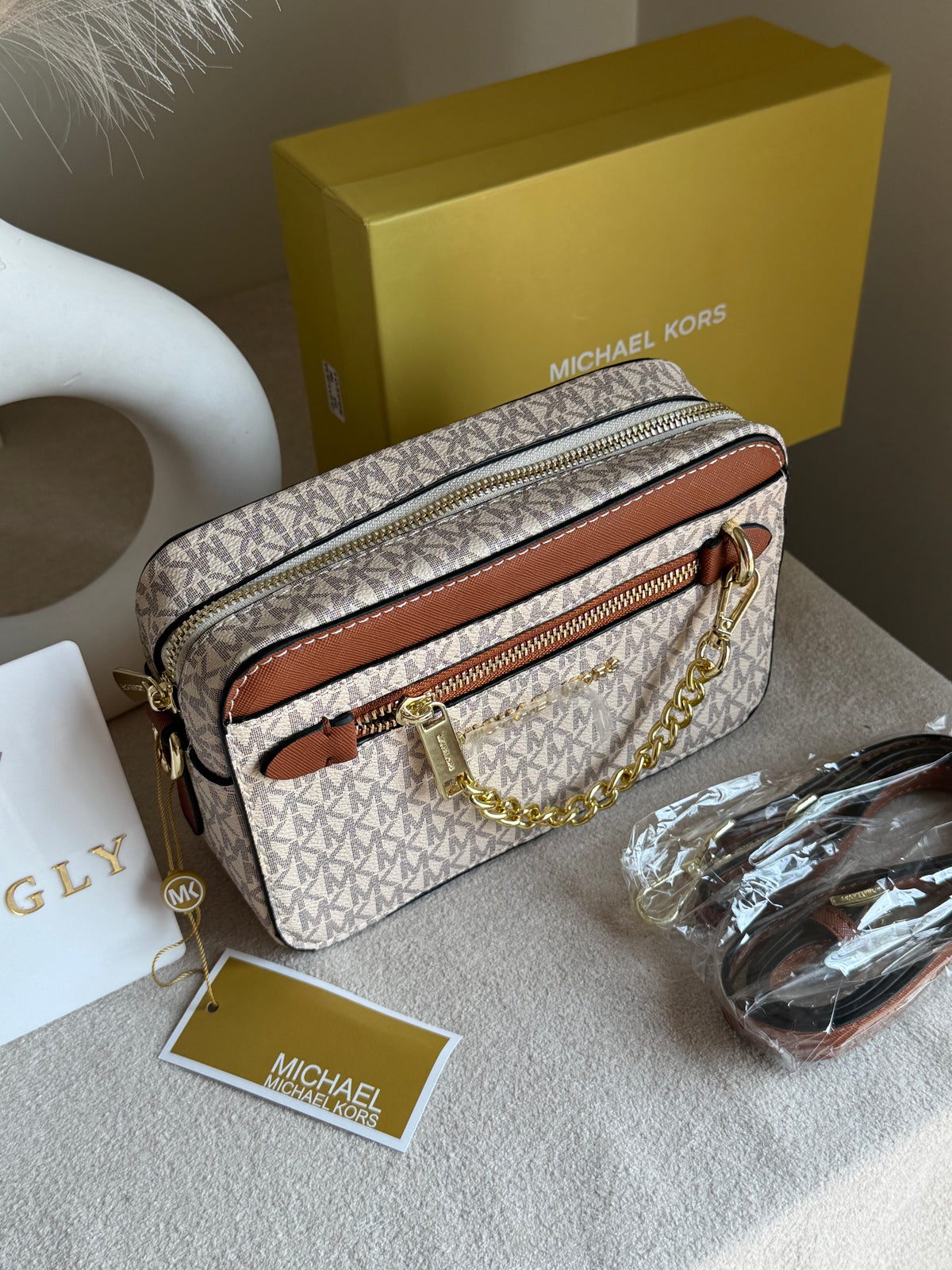 Premium MK Crossbody Bag with PROPER PACKING Cream
