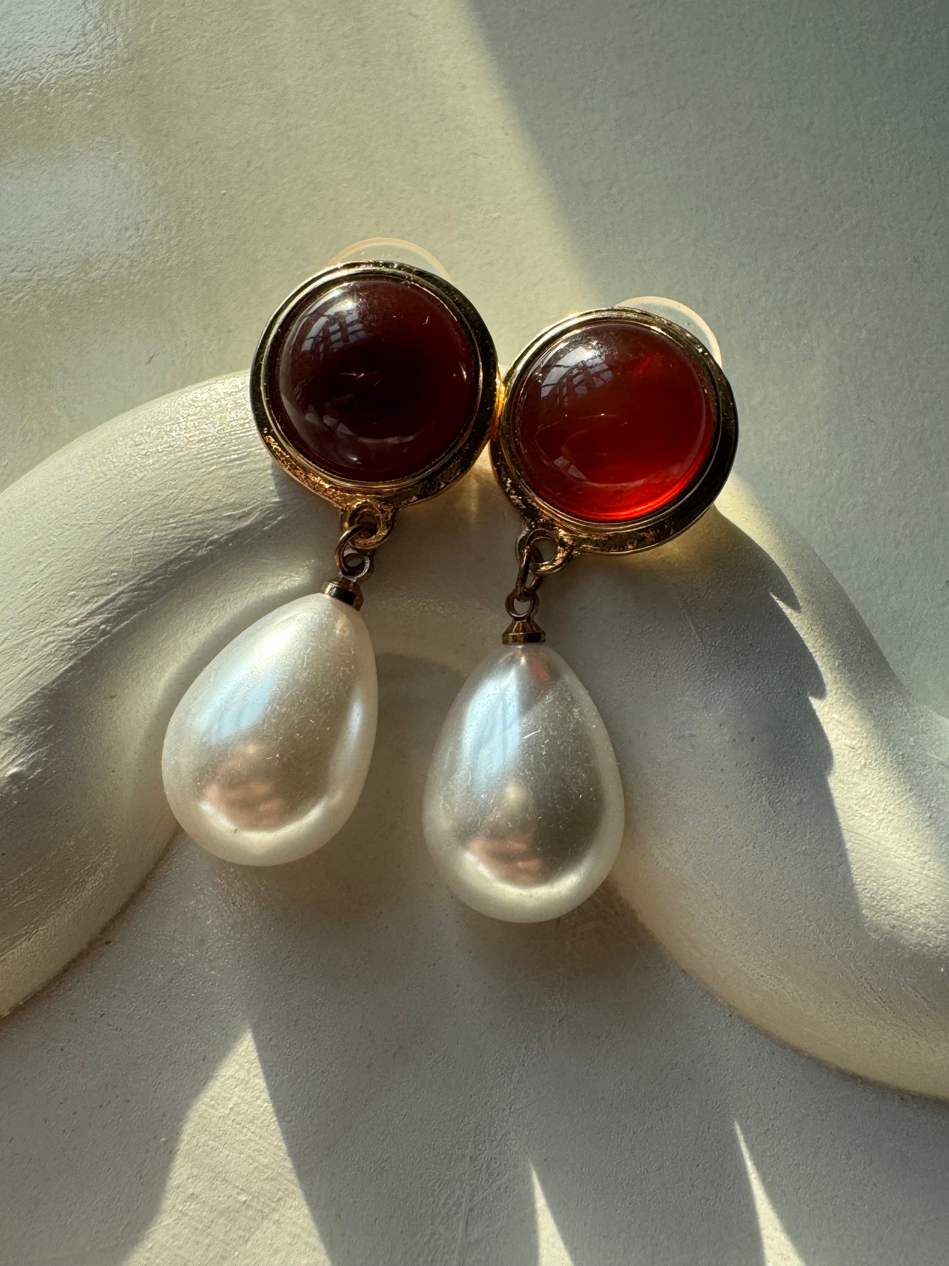 Crimson Pearl Drop Earrings