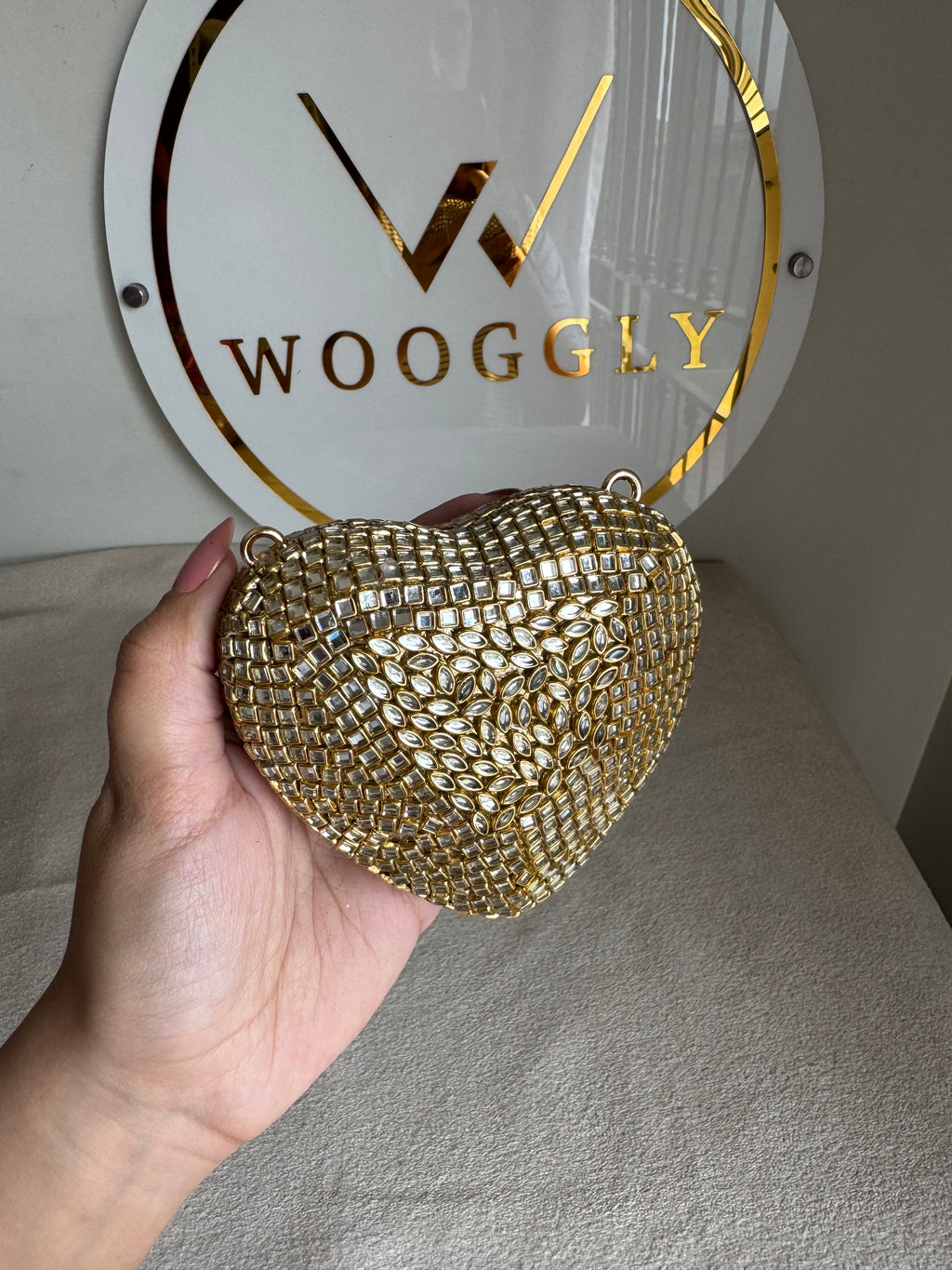 Kundan Timeless Heart Clutch with Chain