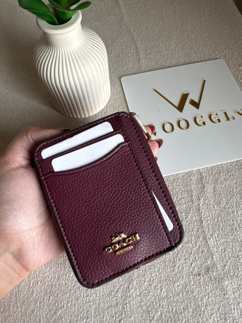 Coach Zip Card Case - Burgandy