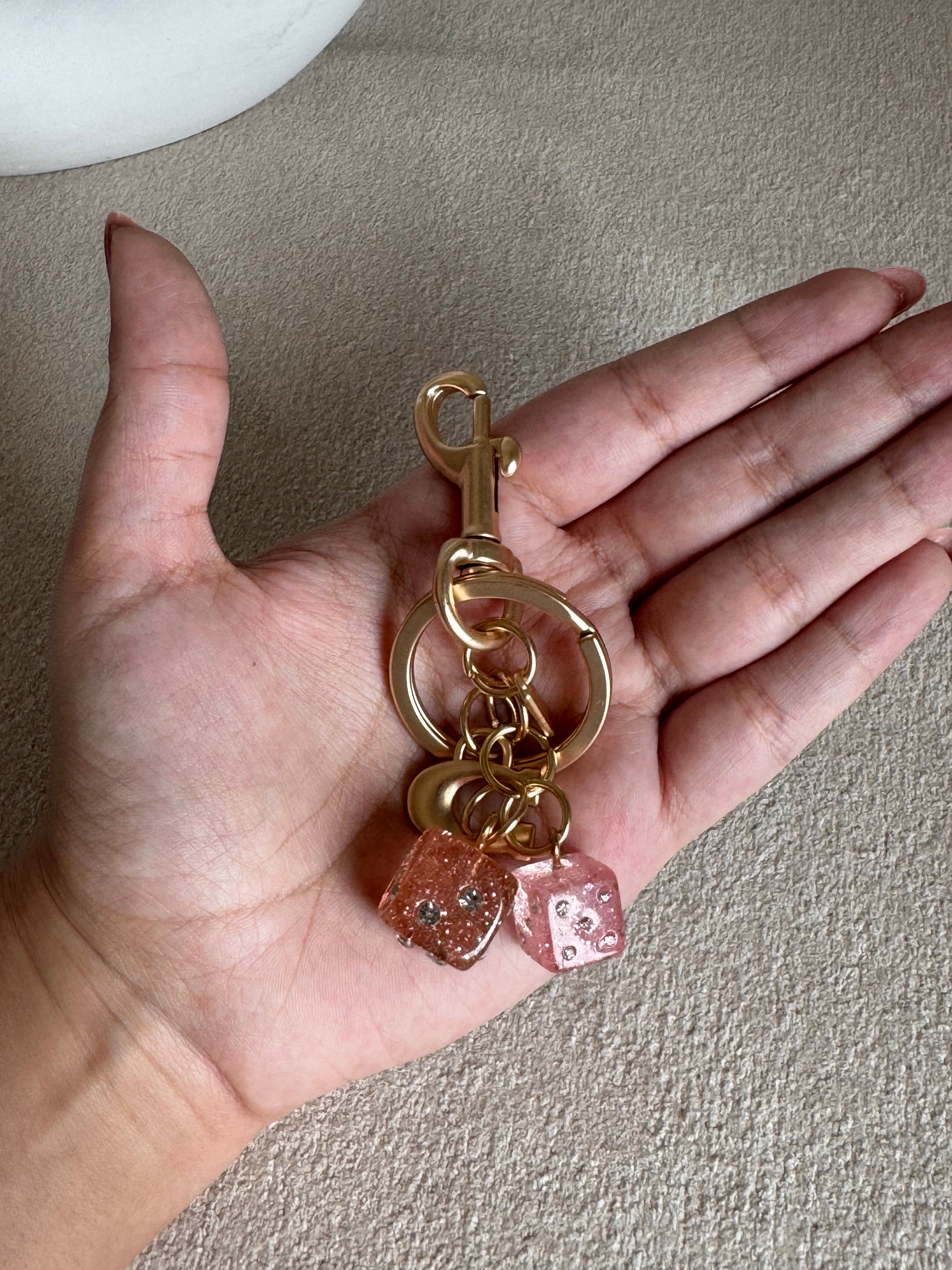 PREMIUM Coach Dice Bag Charm - Mini Pink & Peach