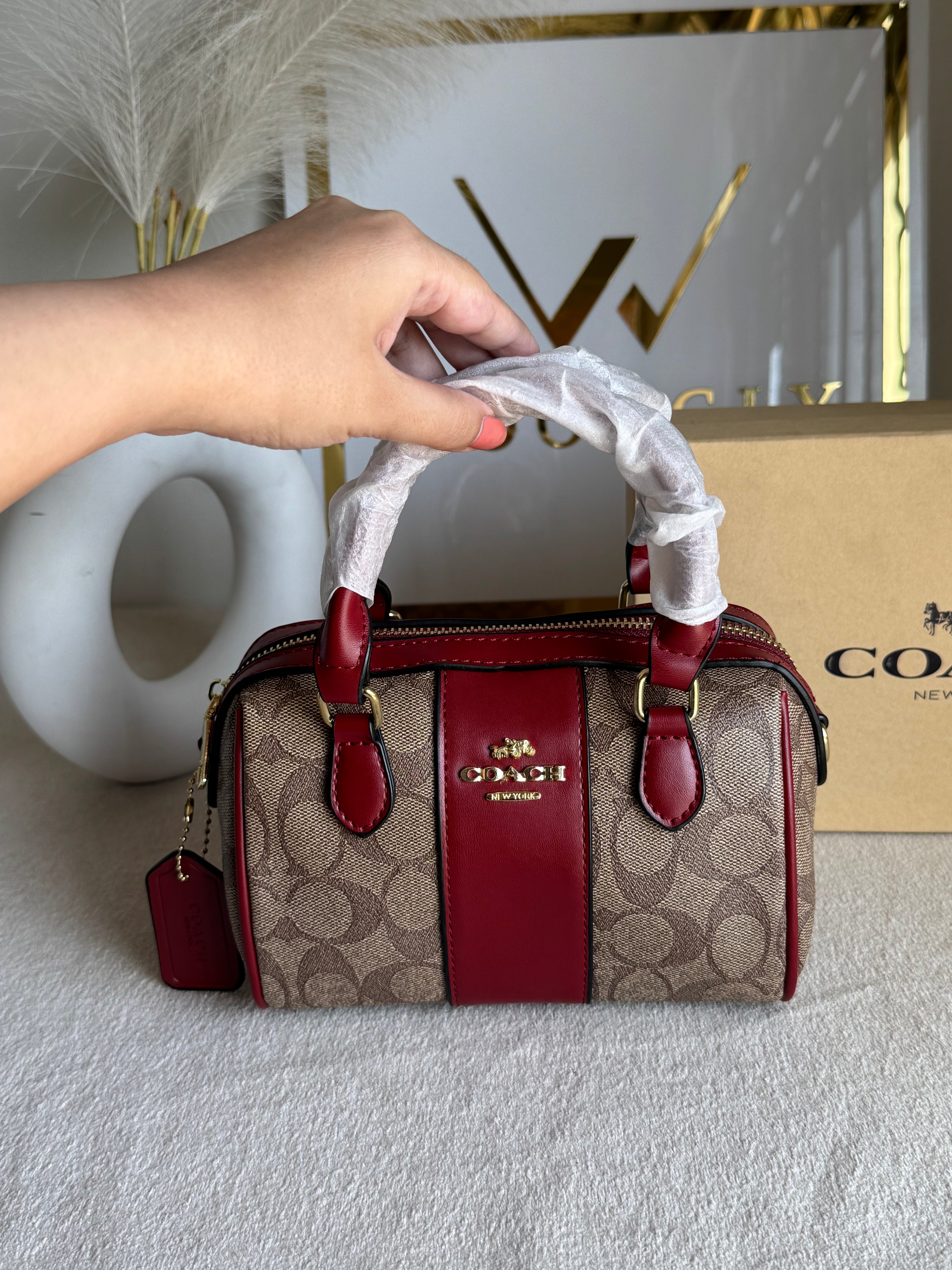 COACH Mini Duffle Bag PREMIUM with Long Strap (Maroon) - BOX PACKING