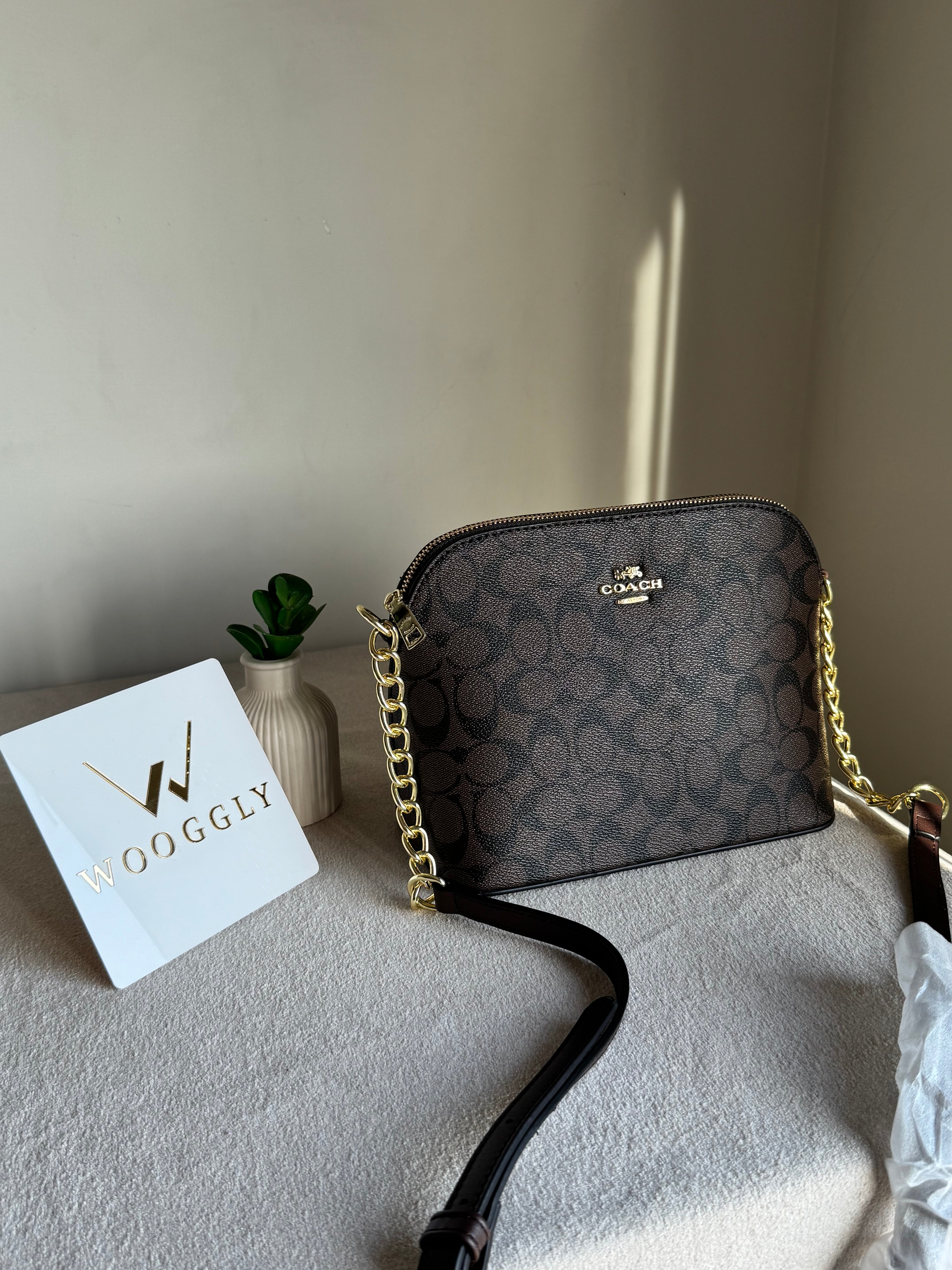 COACH Premium Crossbody Bag - Signature Brown