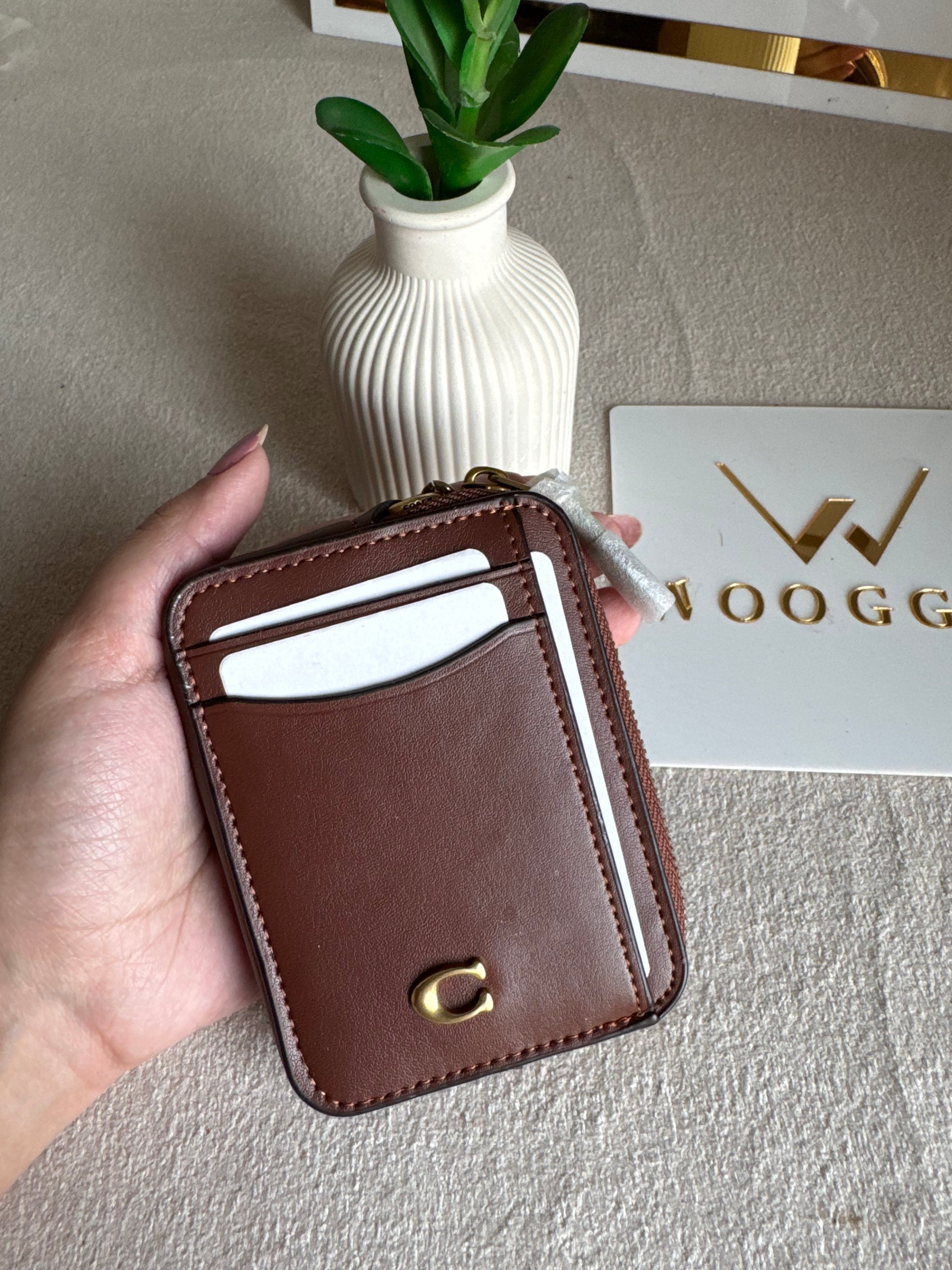 Coach Zip Card Case - Cadbury Brown
