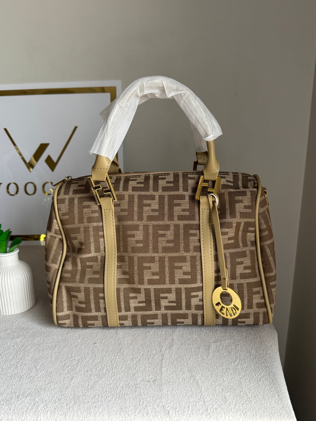 Fendi Signature Hand Bag - Beige