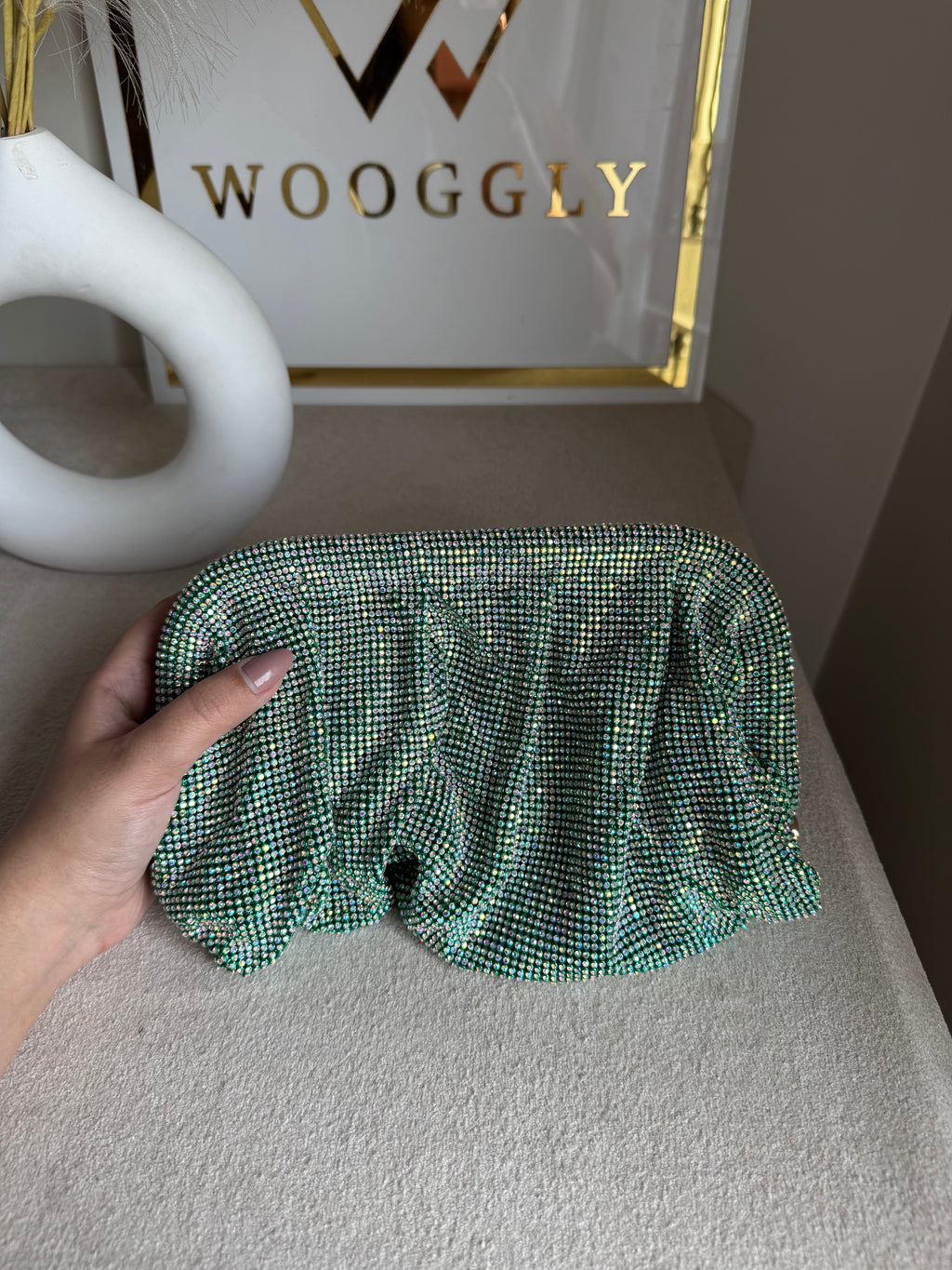 Viral High Quality Rhinestone Clutch with Chain - Aqua Royale