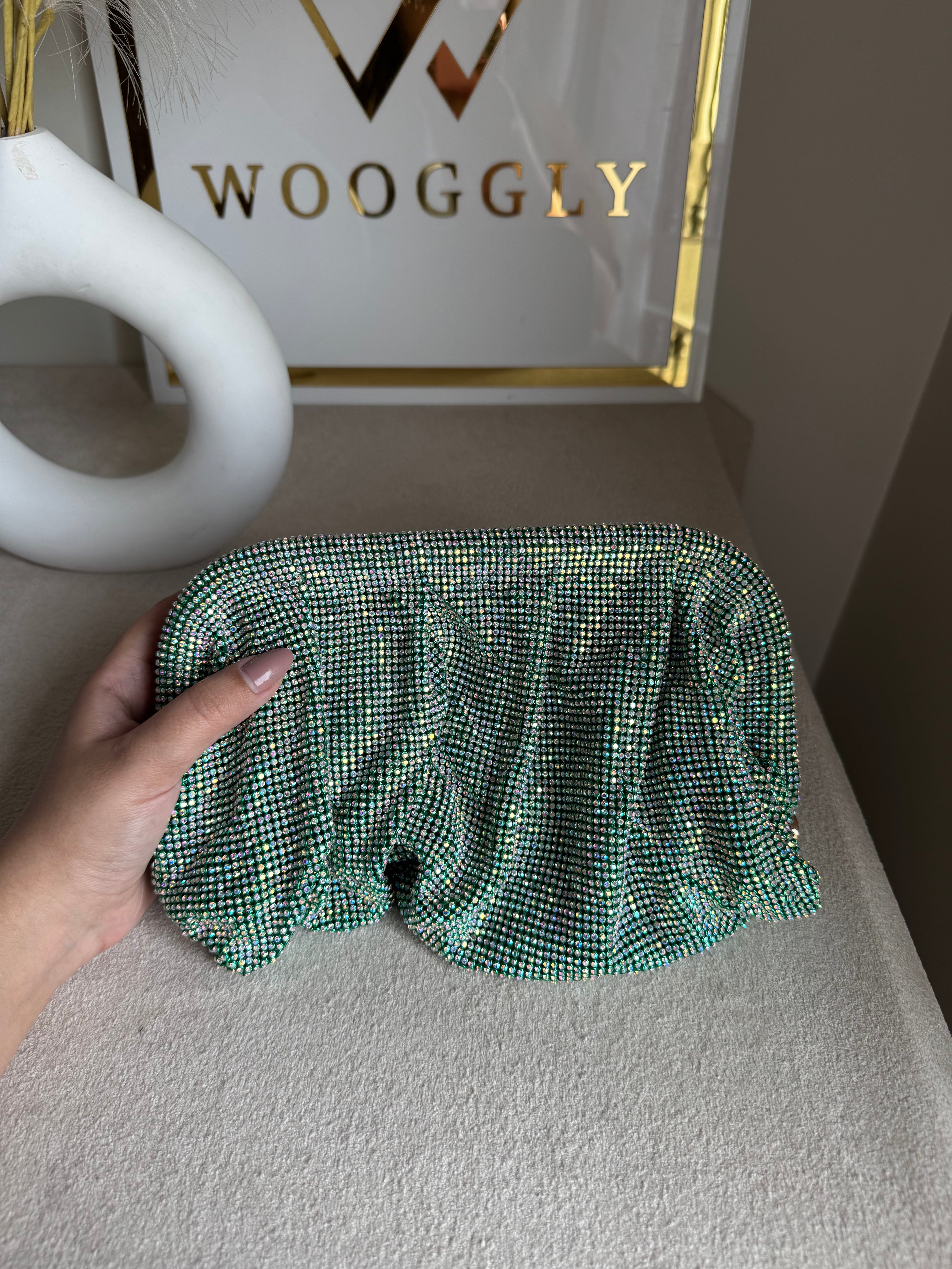 Viral High Quality Rhinestone Clutch with Chain - Aqua Royale