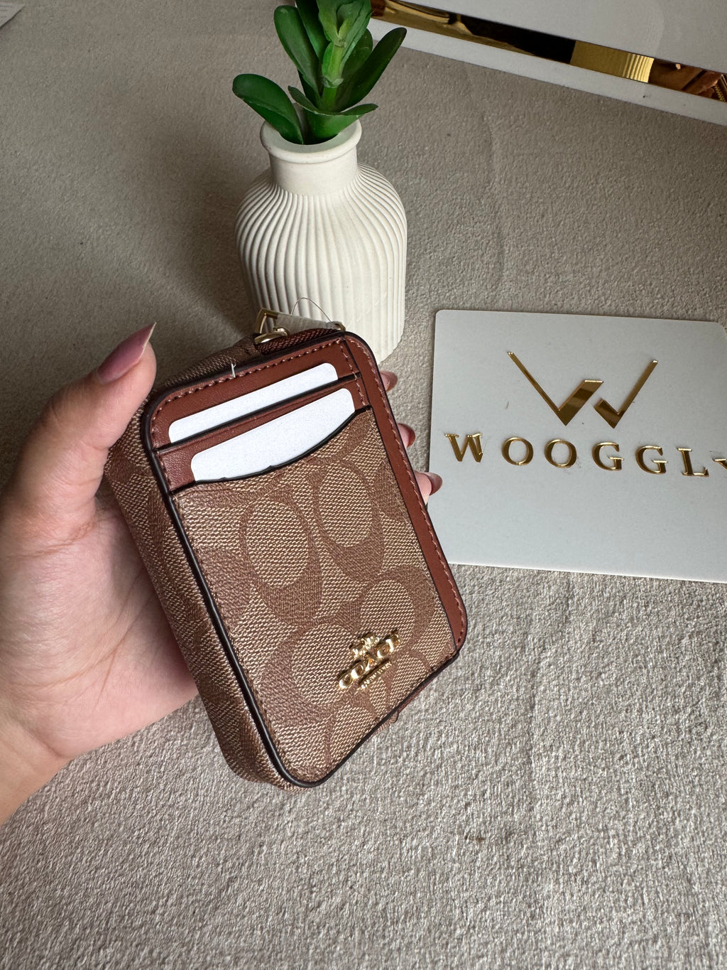 Coach Zip Card Case - Apricot with Chocolate Brown