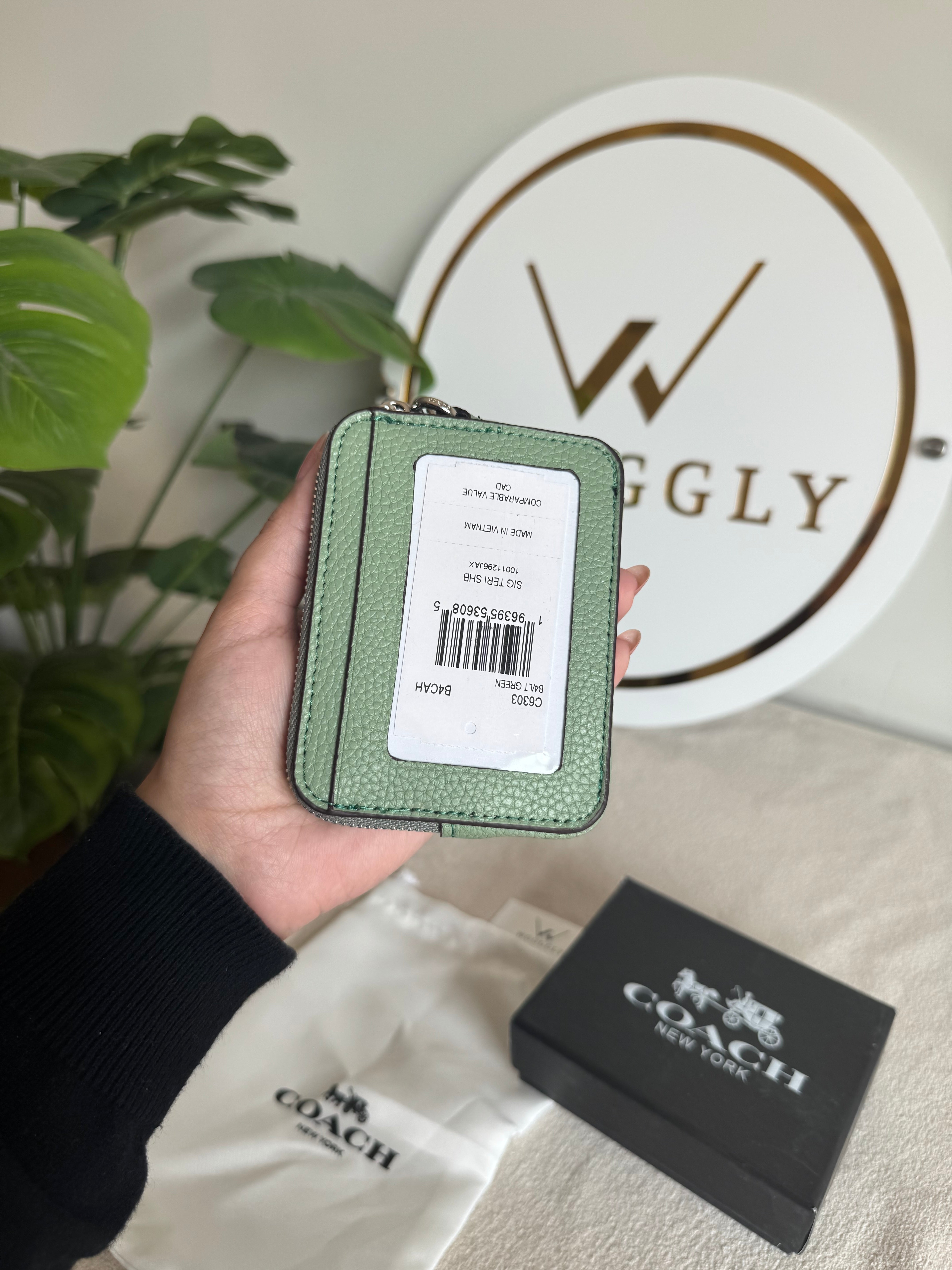 Coach Zip Card Case with Box Packing - Sea Green