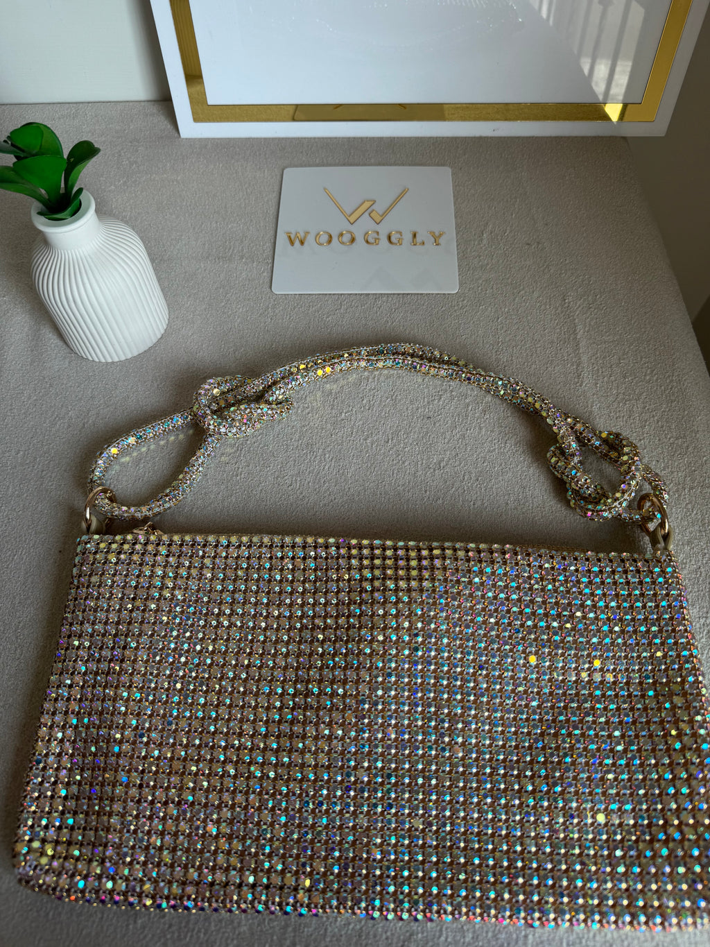 Dreamy Party Wear Rhinestone Bag - Silver with Pink