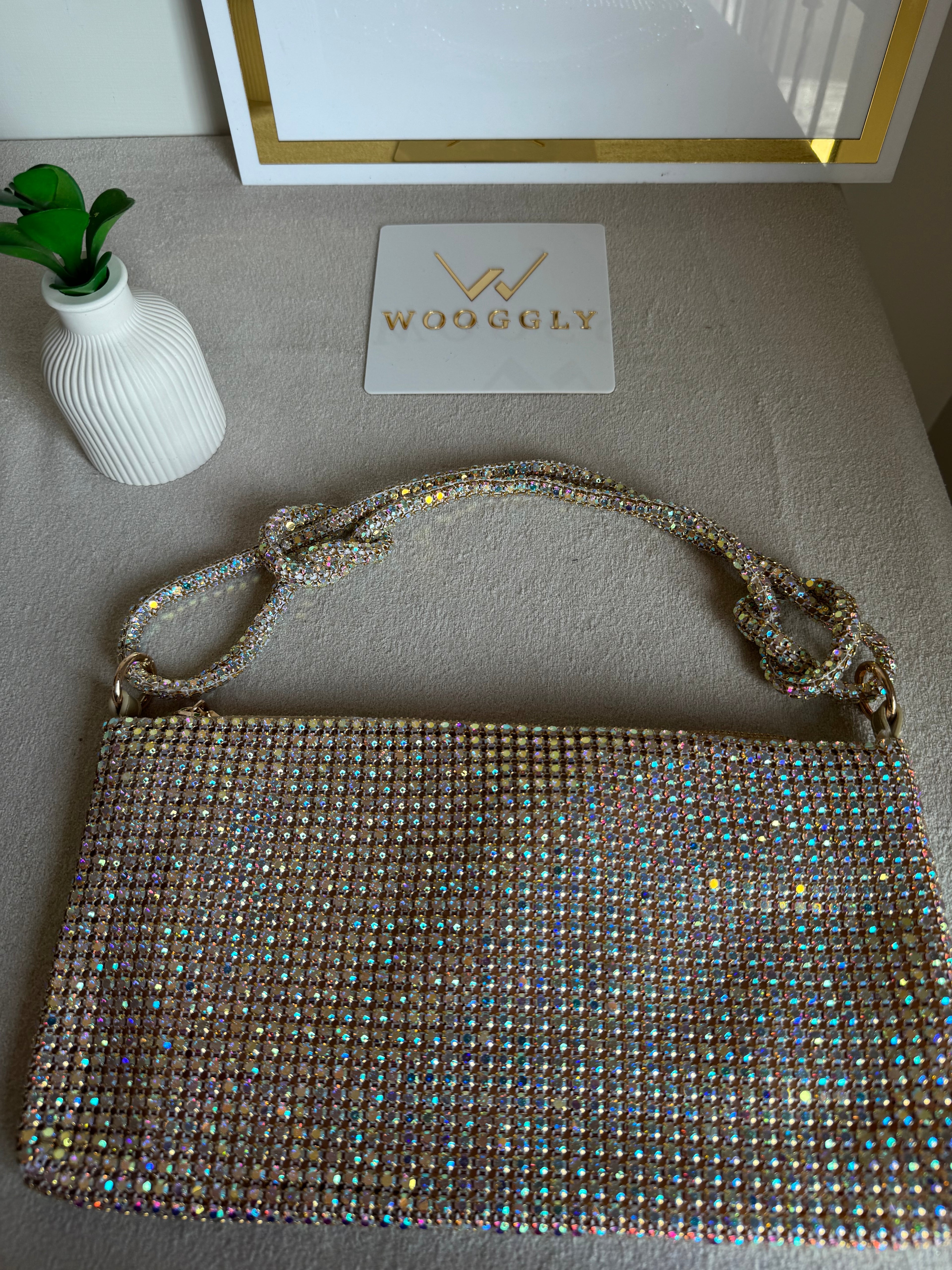 Dreamy Party Wear Rhinestone Bag - Silver with Pink