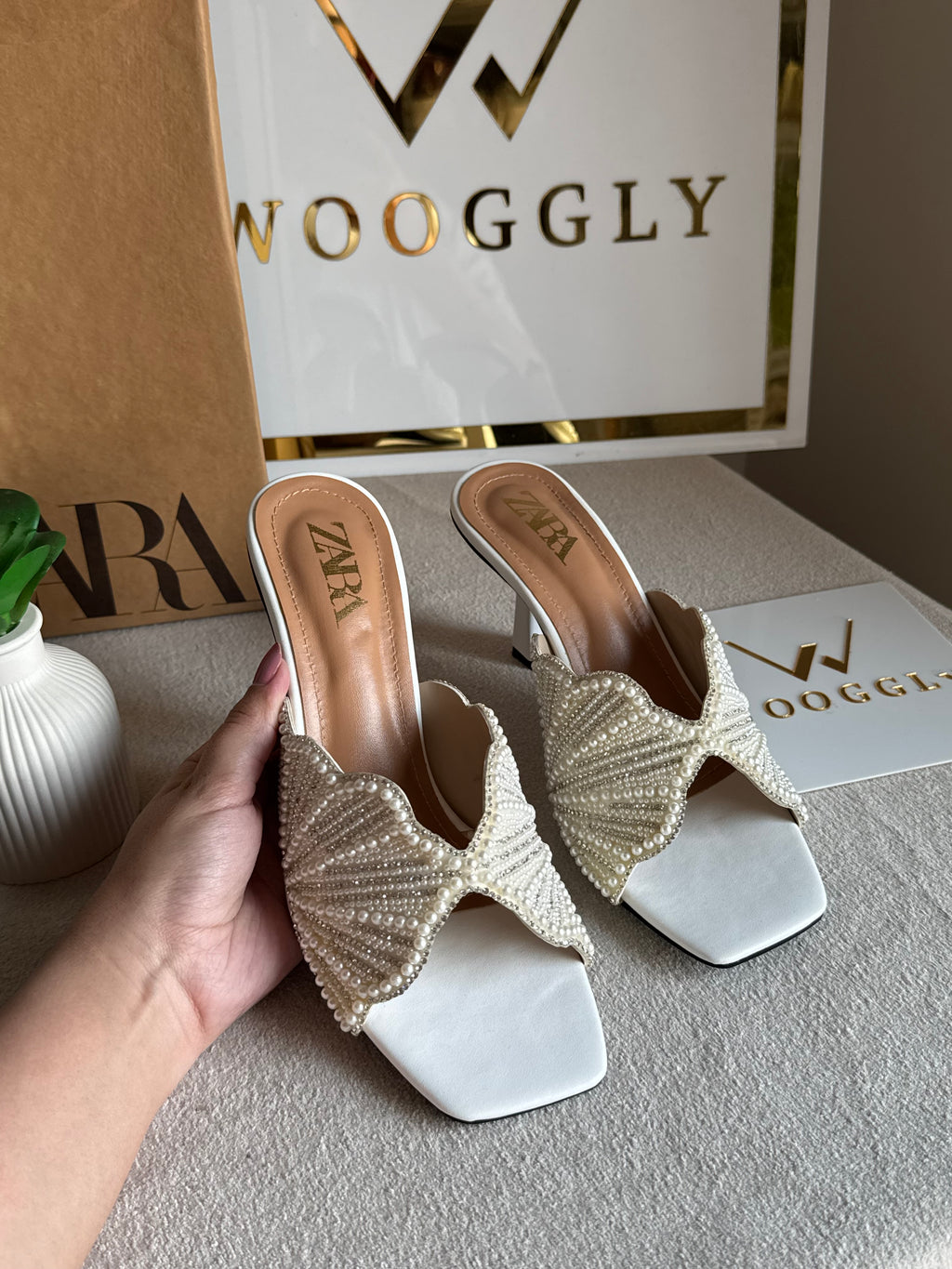 Viral Zara Faux Heels WHITE with Brand Box