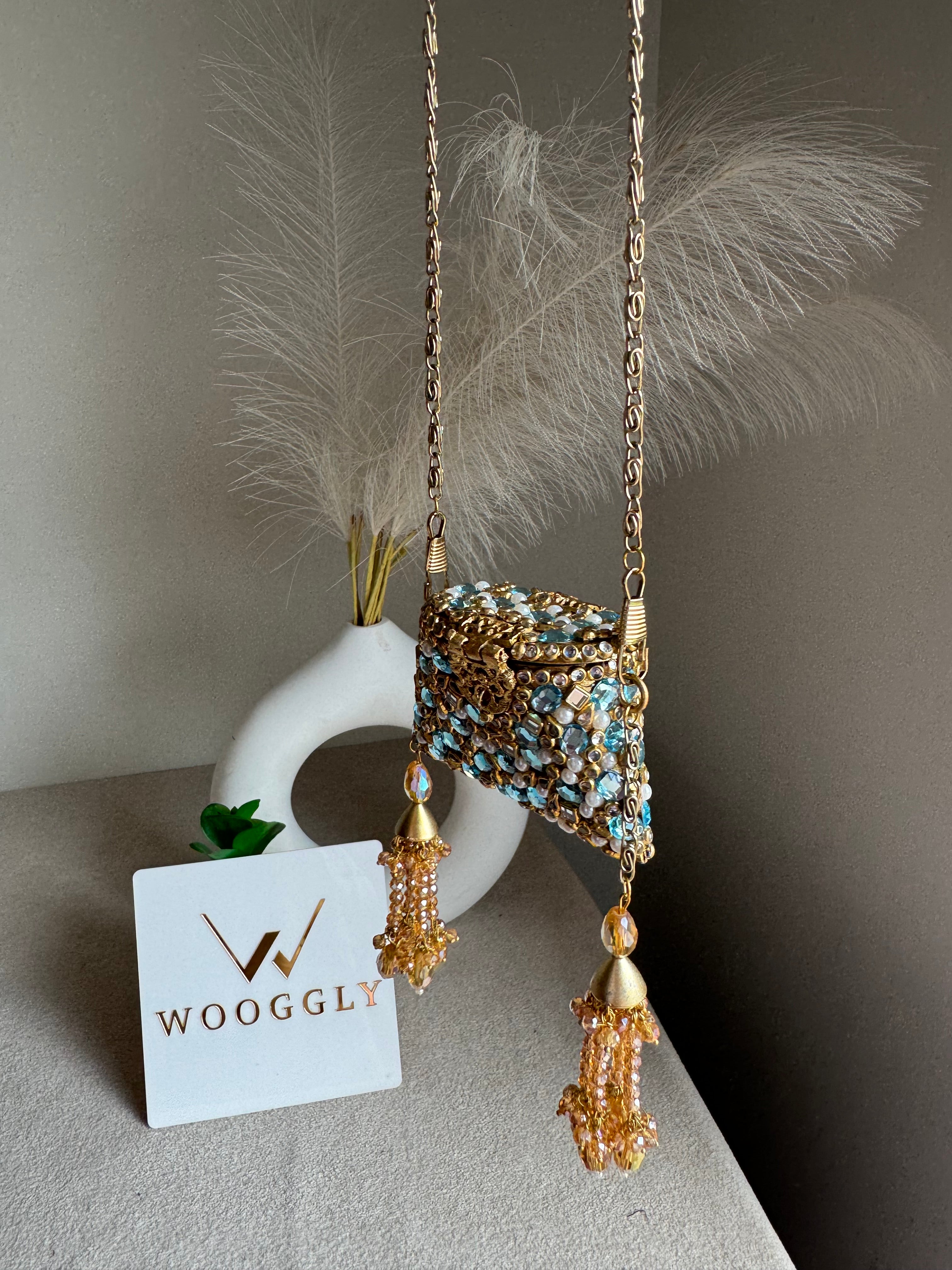 Viral Mini Clutch Lovelle - Gold with Turquoise