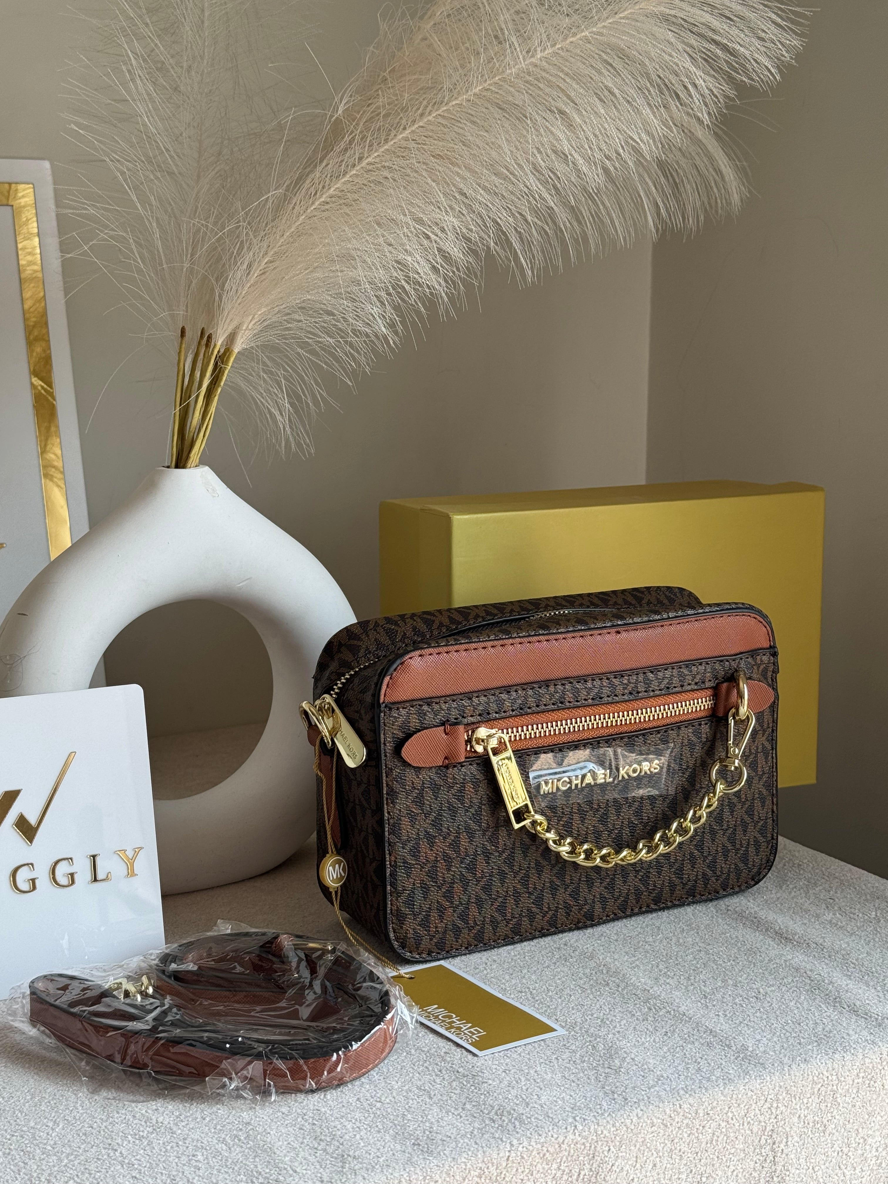 Premium MK Crossbody Bag with PROPER PACKING Brown