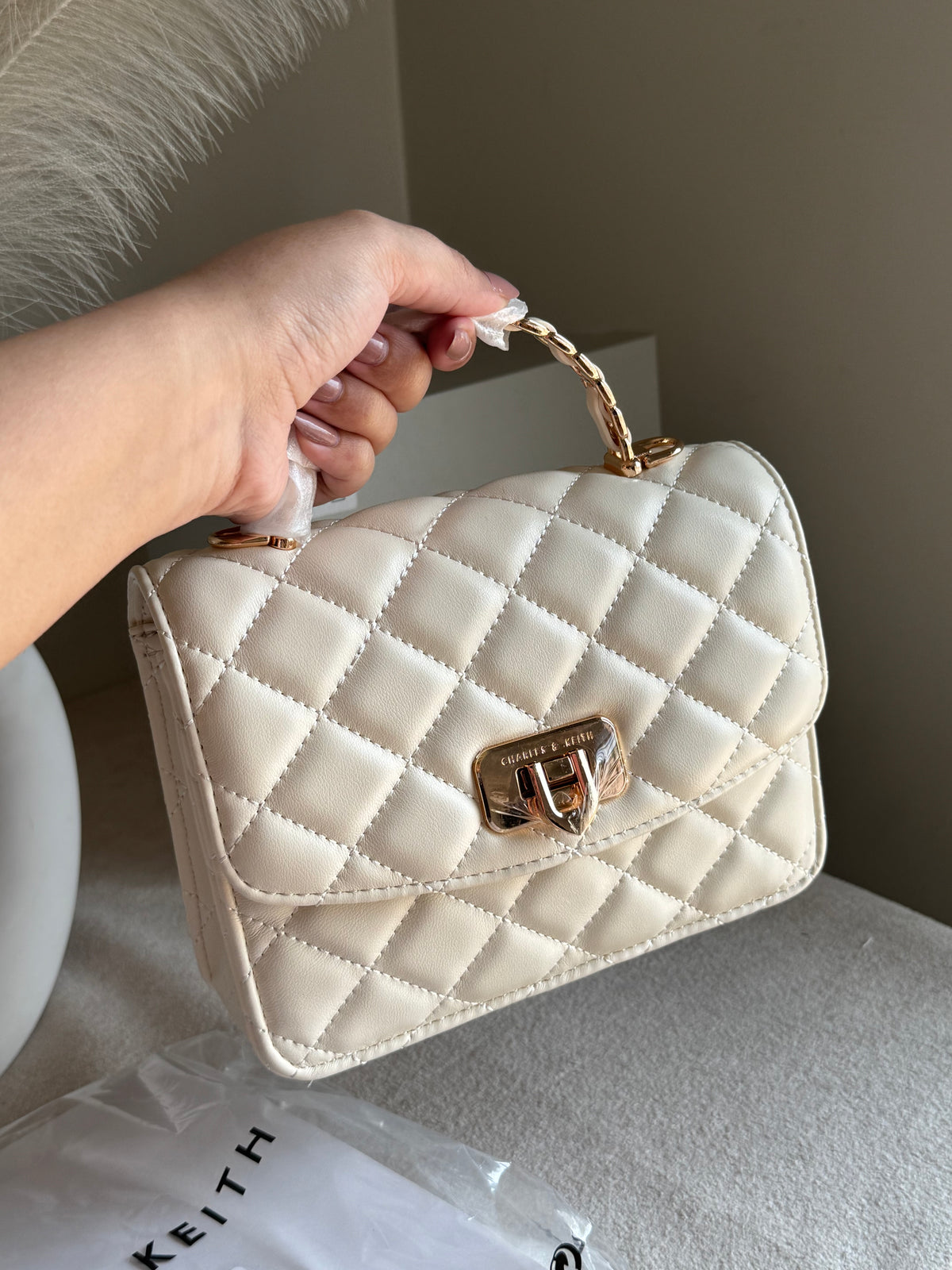 Premium C & K Elora Bag with PROPER PACKING Cream