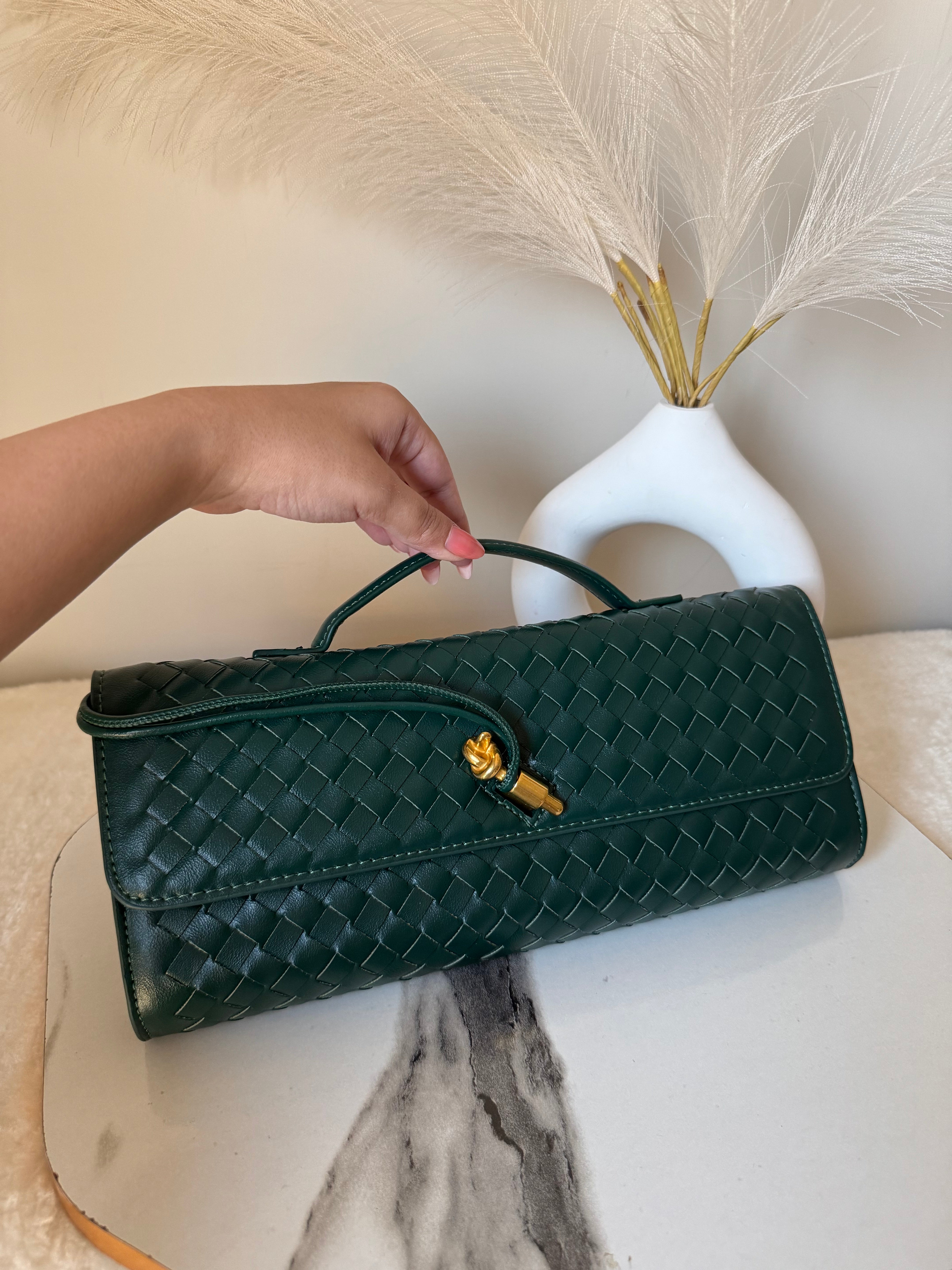 Bottega Veneta Inspired Clutch (Green) with Long Strap